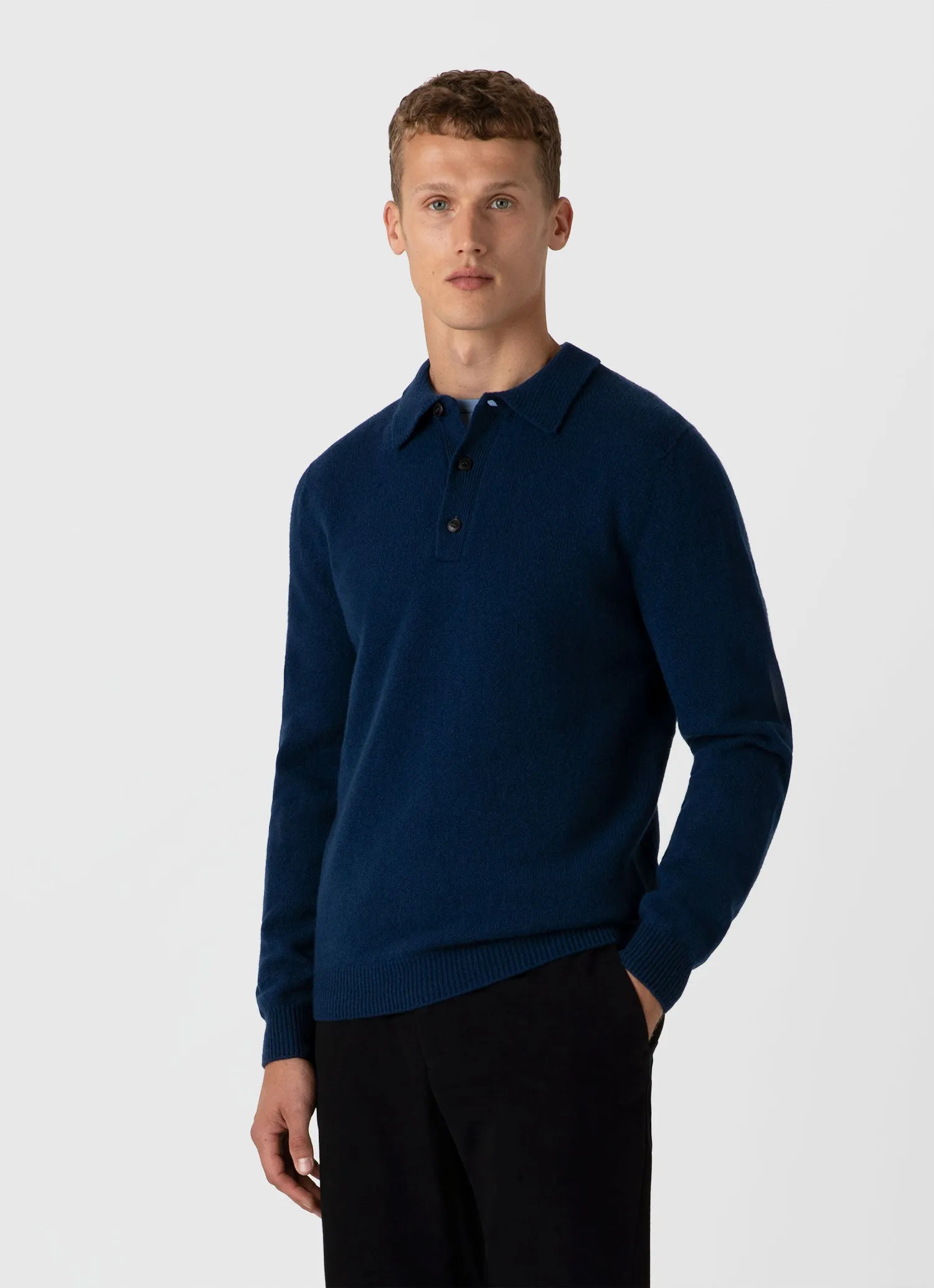 Men's Lambswool Polo Shirt in Naval Blue sold by Sunspel product image thumbnail 2