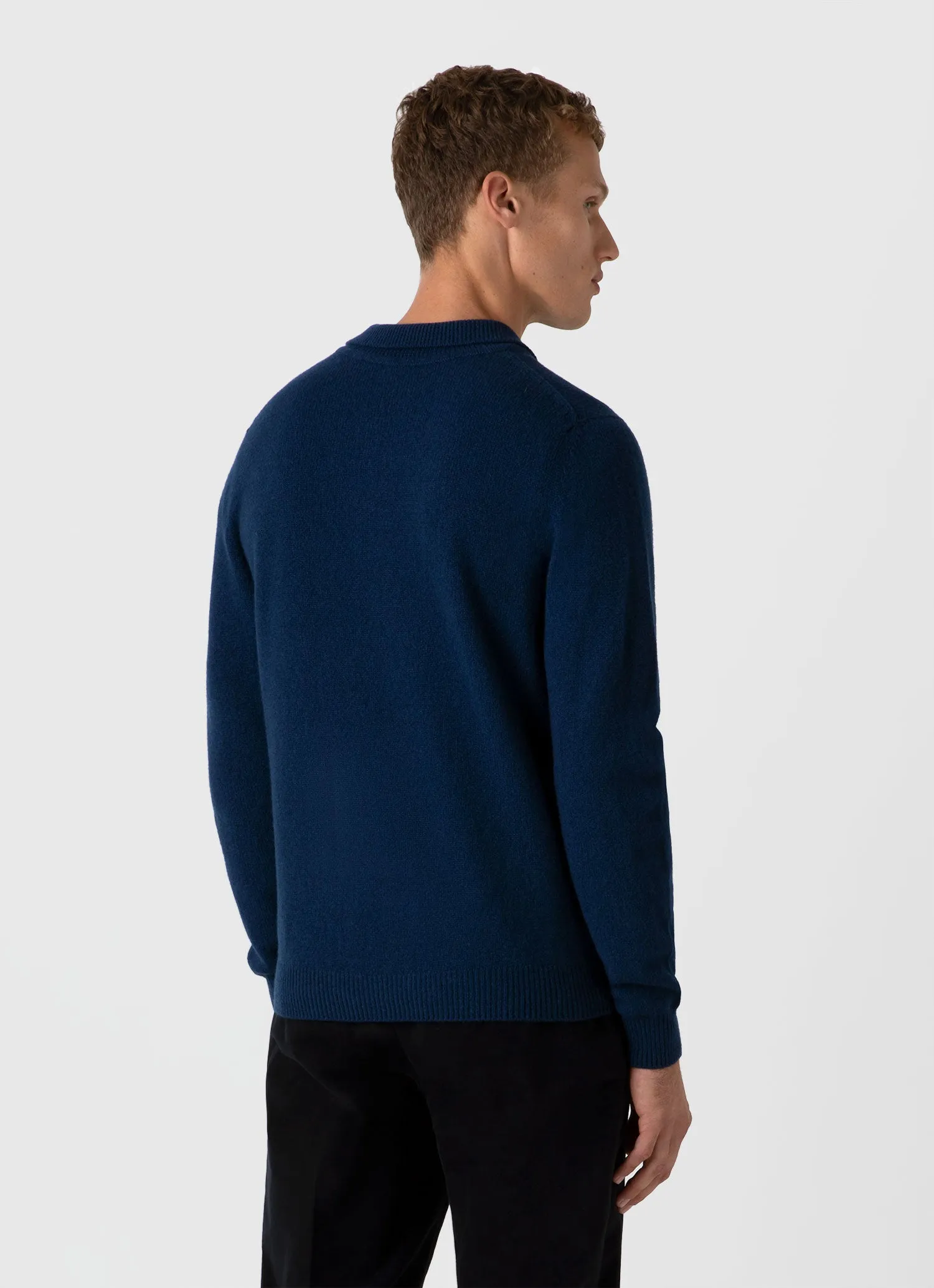 Men's Lambswool Polo Shirt in Naval Blue sold by Sunspel product image thumbnail 5