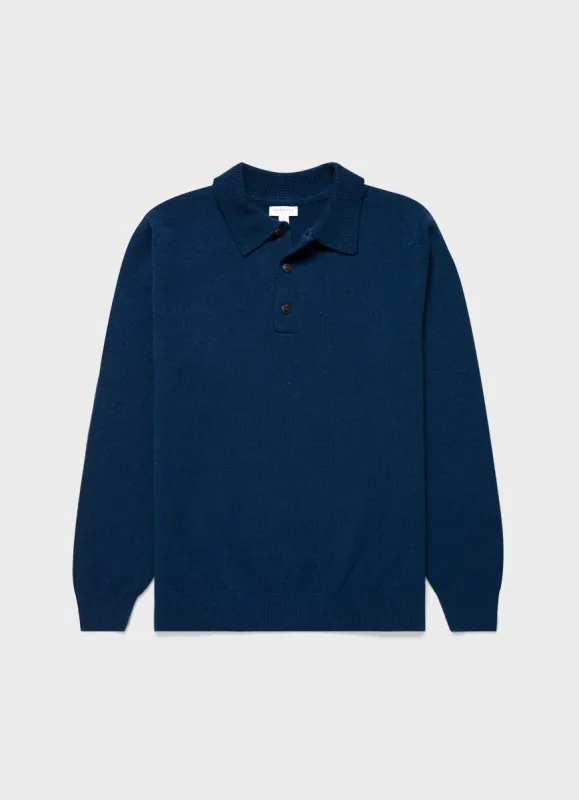 Men's Lambswool Polo Shirt in Naval Blue sold by Sunspel