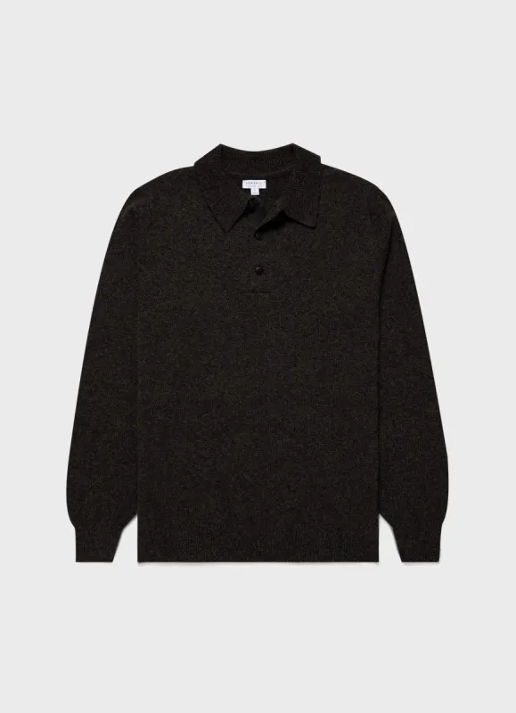 Men's Lambswool Polo Shirt in Khaki Twist sold by Sunspel