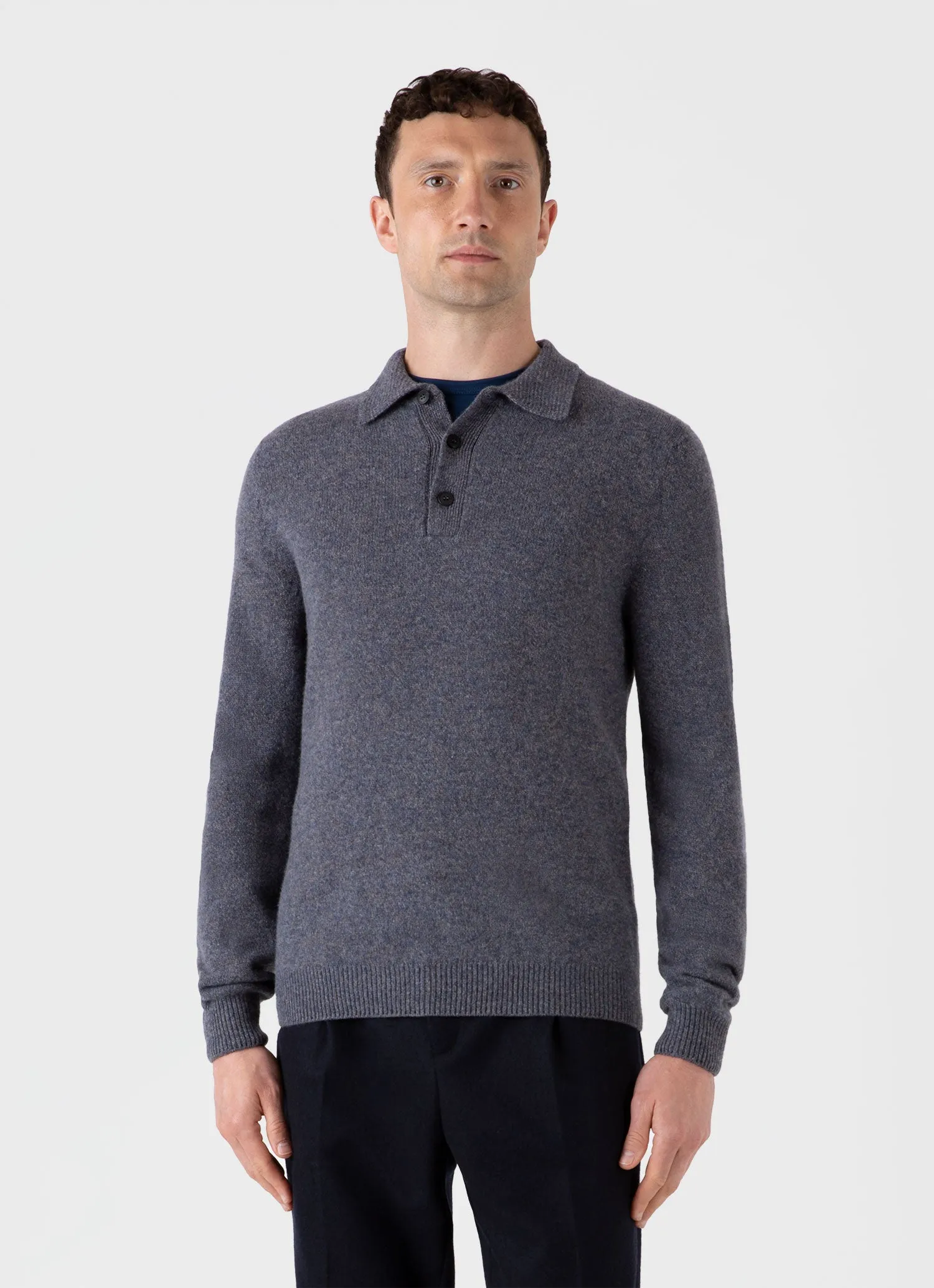 Men's Lambswool Polo Shirt in Slate Blue Twist sold by Sunspel product image thumbnail 2
