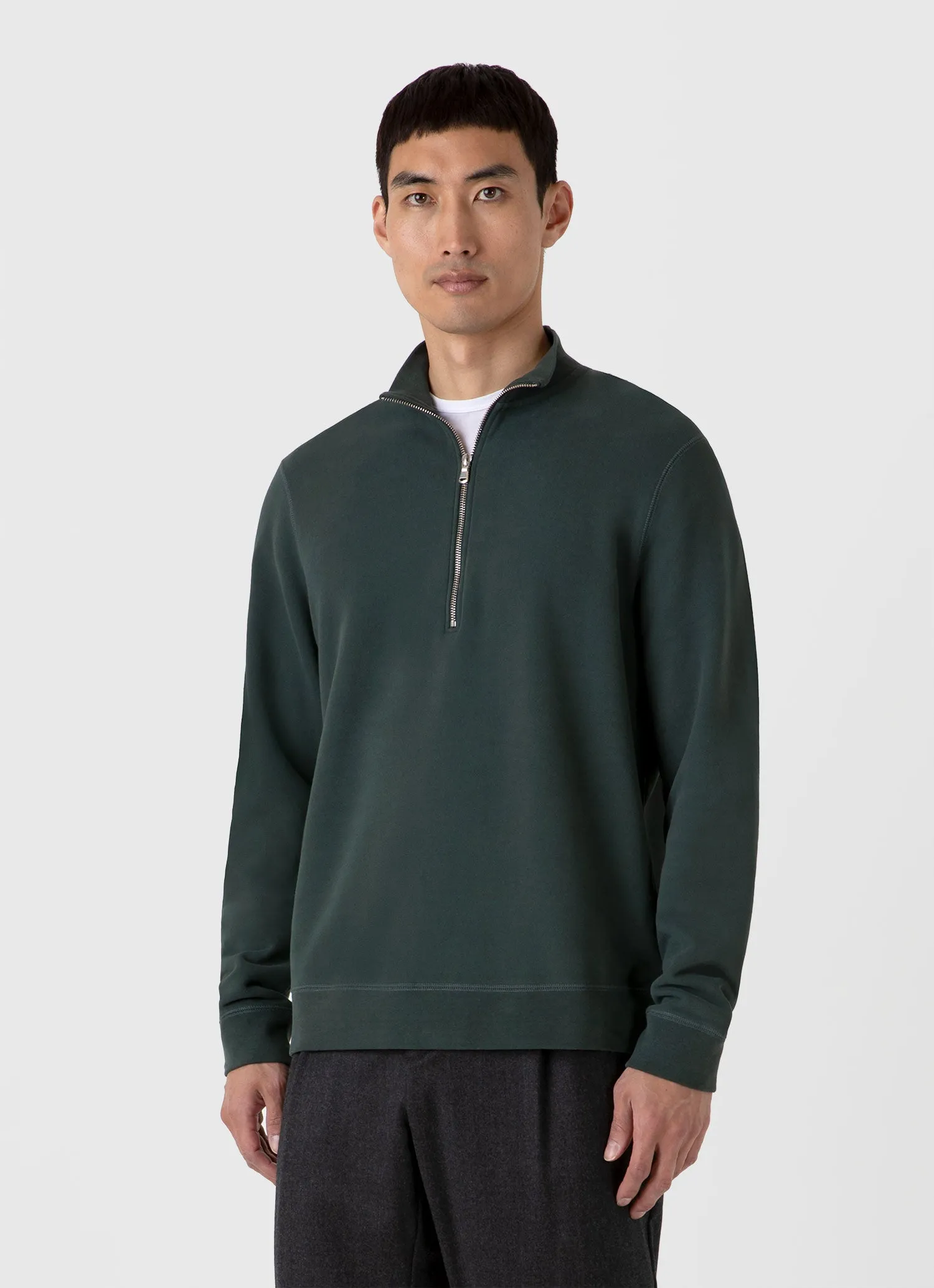Men's Half Zip Loopback Sweatshirt in Holly Green sold by Sunspel product image thumbnail 2