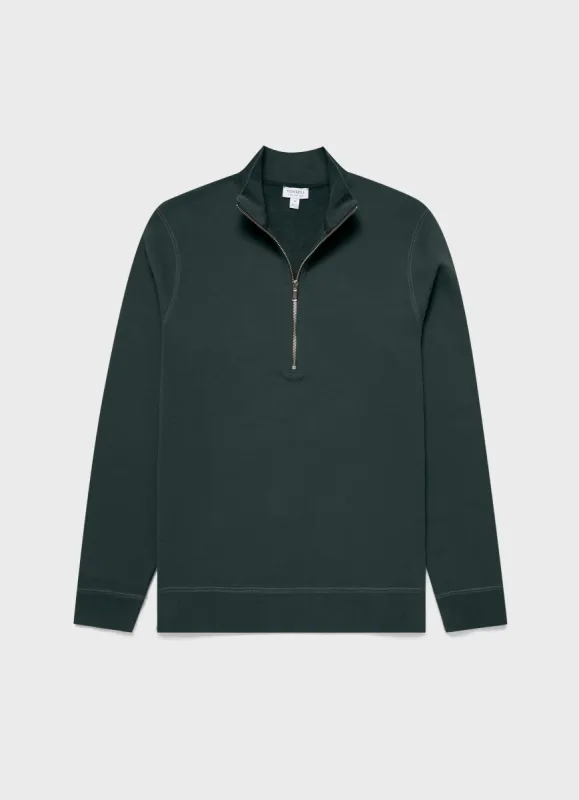 Men's Half Zip Loopback Sweatshirt in Holly Green sold by Sunspel