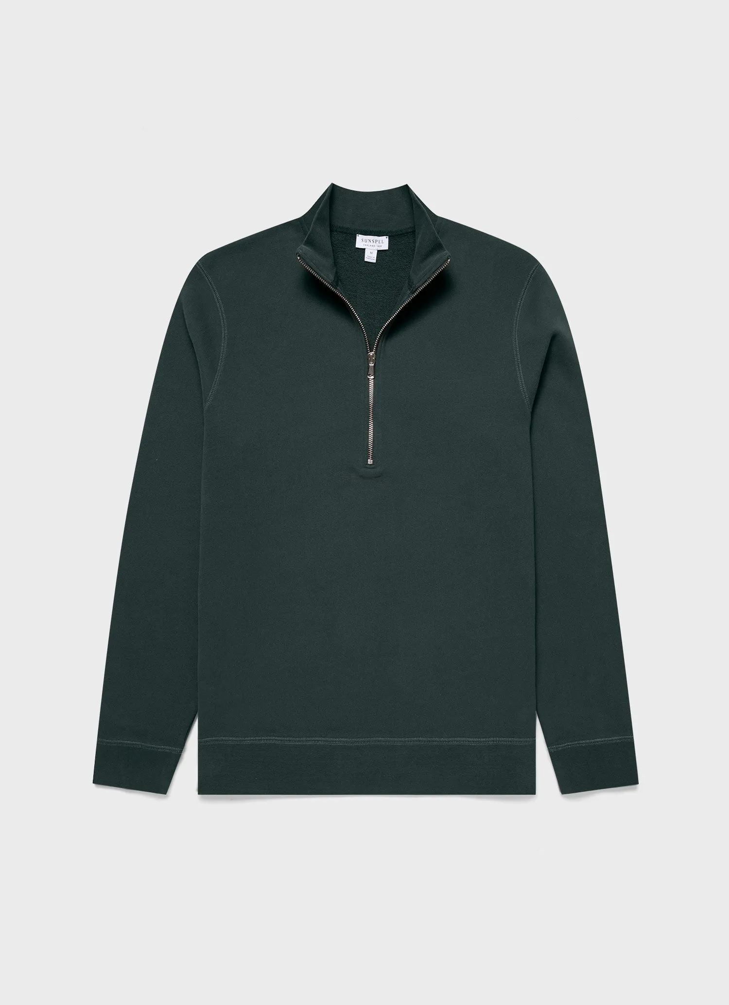 Men's Half Zip Loopback Sweatshirt in Holly Green sold by Sunspel