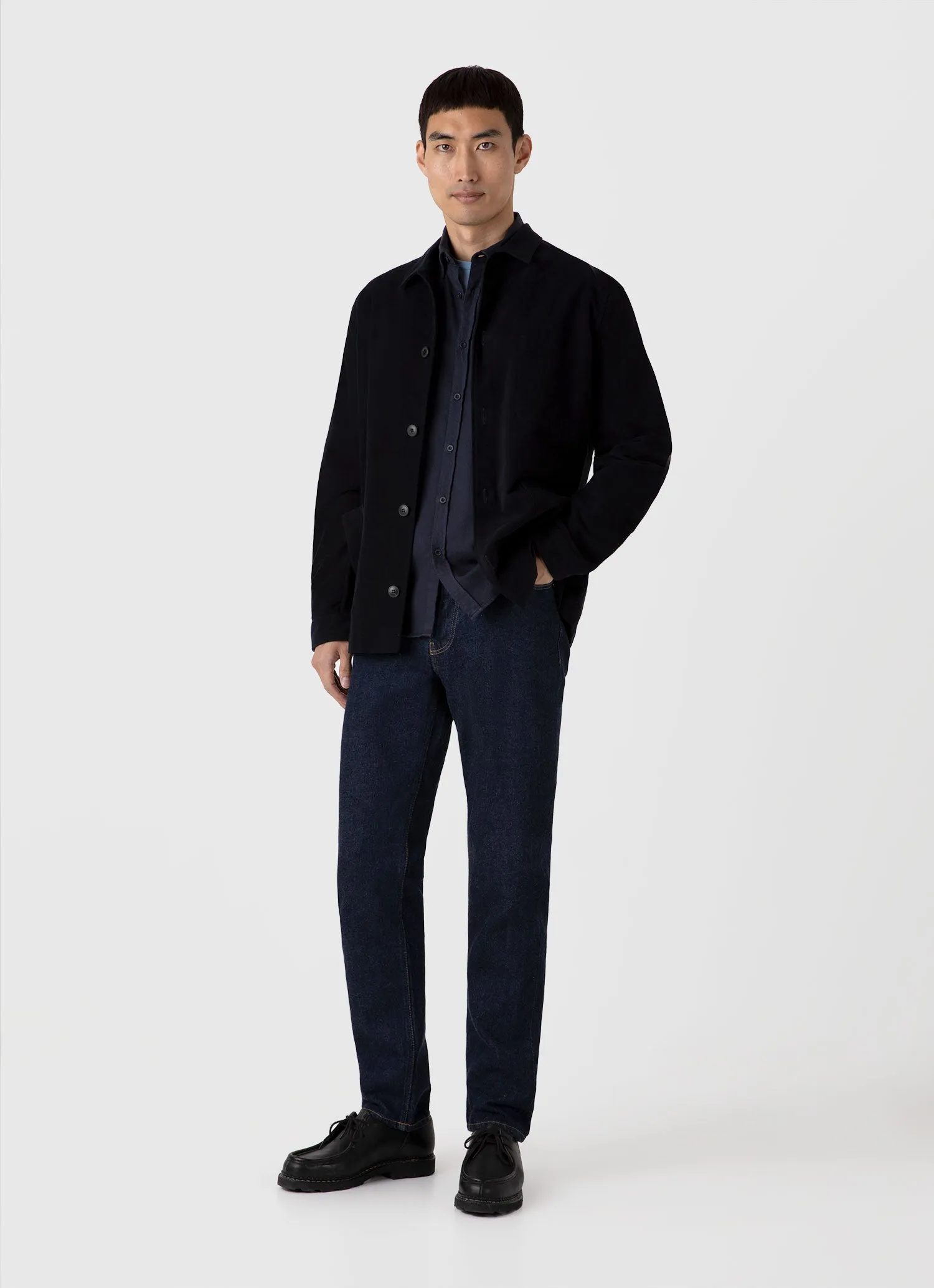 Men's Button Down Flannel Shirt in Navy sold by Sunspel product image thumbnail 3