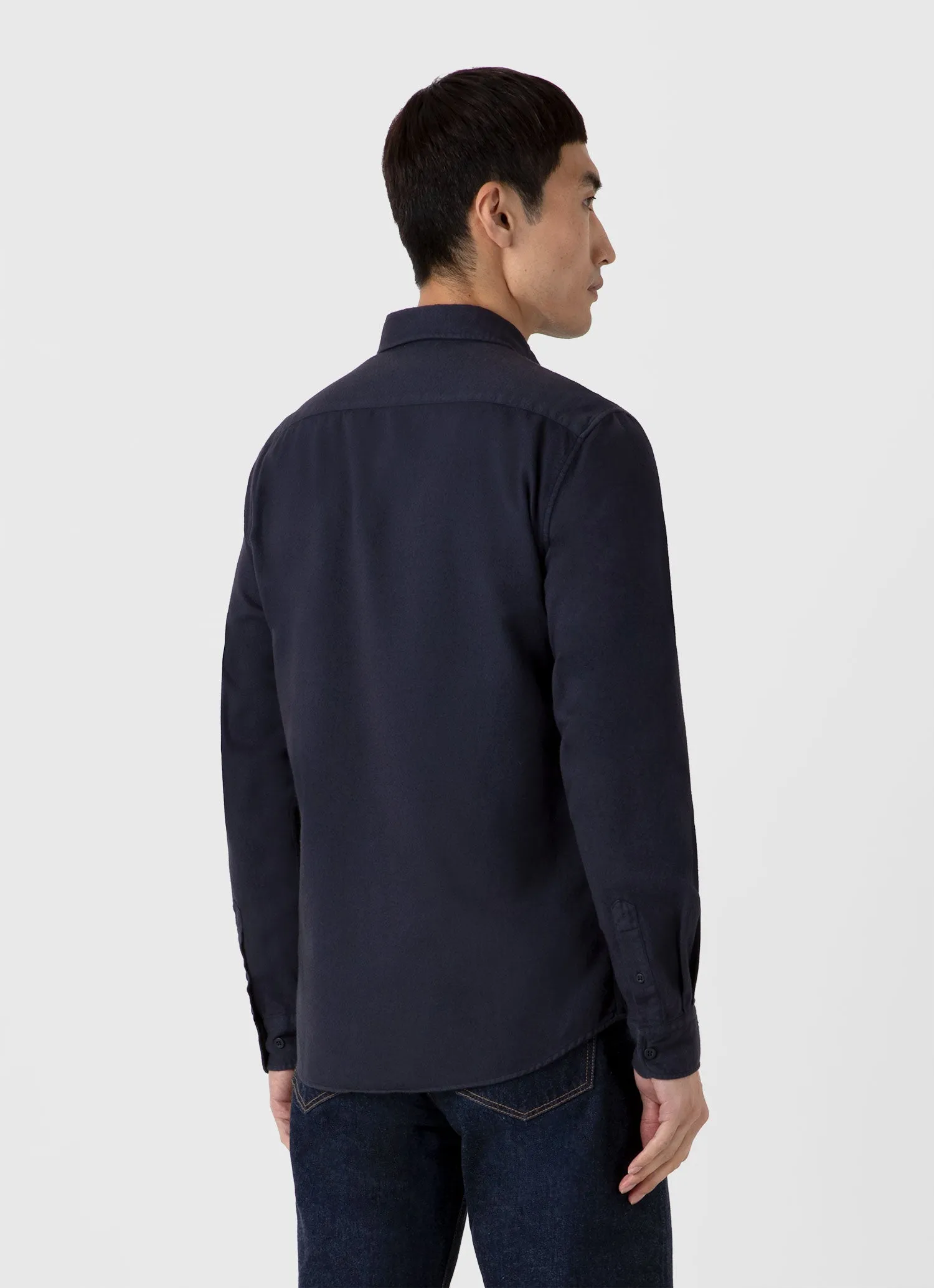 Men's Button Down Flannel Shirt in Navy sold by Sunspel product image thumbnail 5