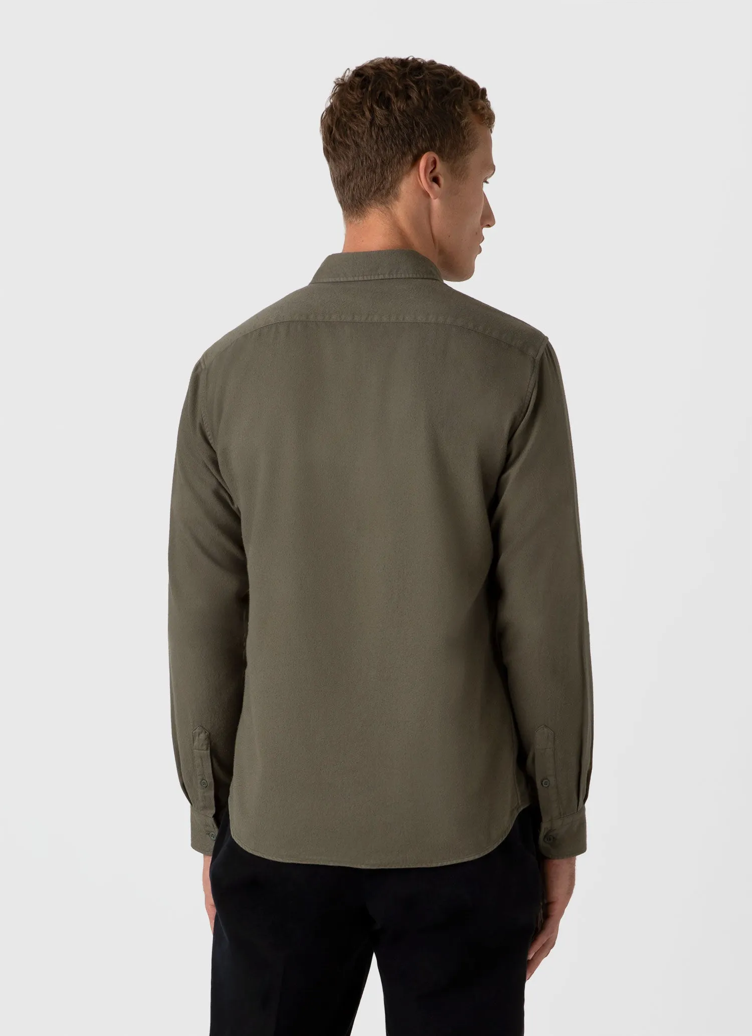 Men's Button Down Flannel Shirt in Khaki sold by Sunspel product image thumbnail 5