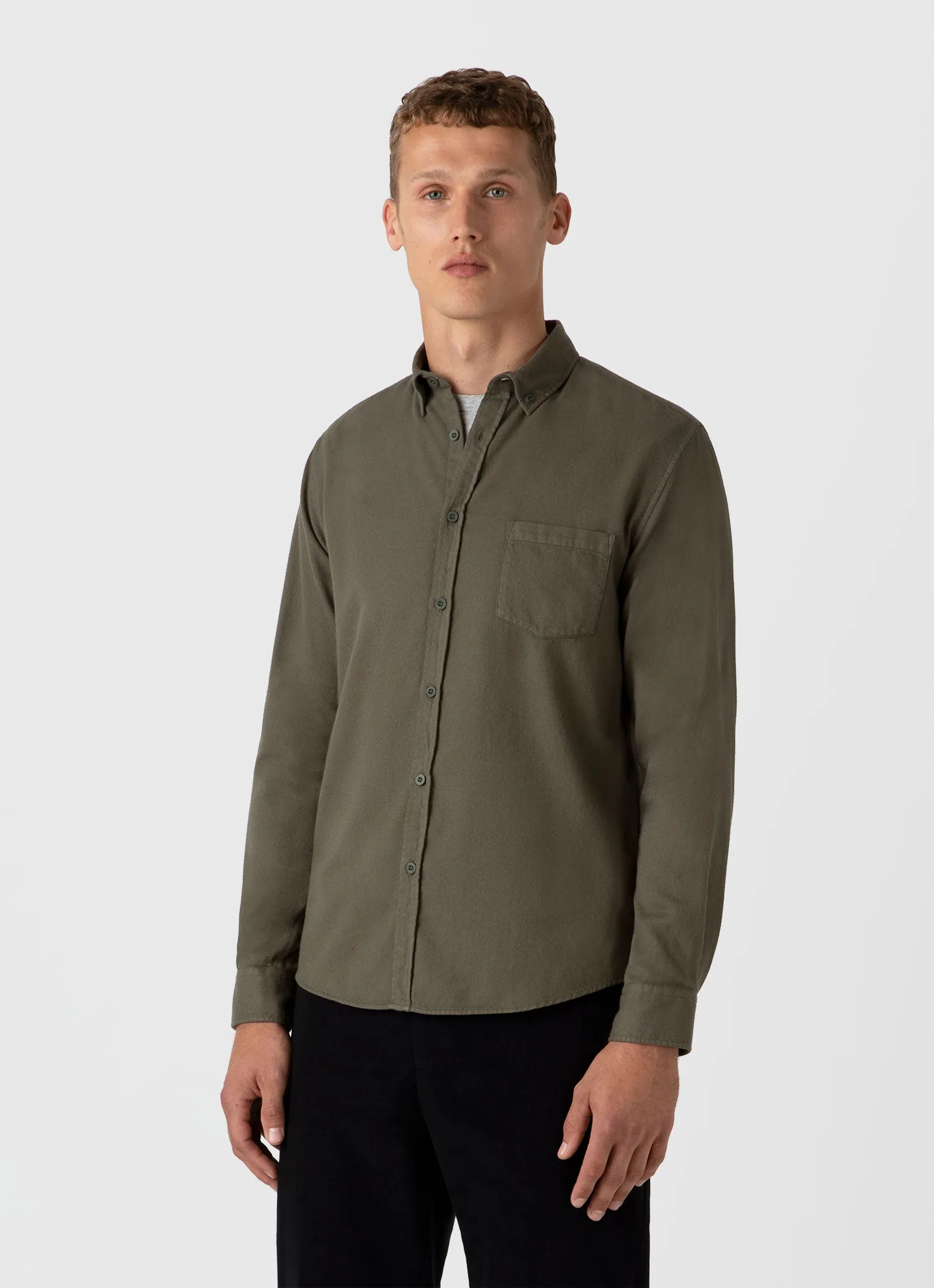 Men's Button Down Flannel Shirt in Khaki sold by Sunspel product image thumbnail 2