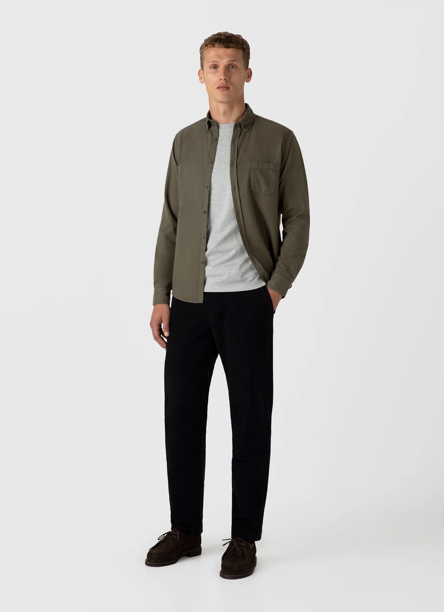 Men's Button Down Flannel Shirt in Khaki sold by Sunspel product image thumbnail 3