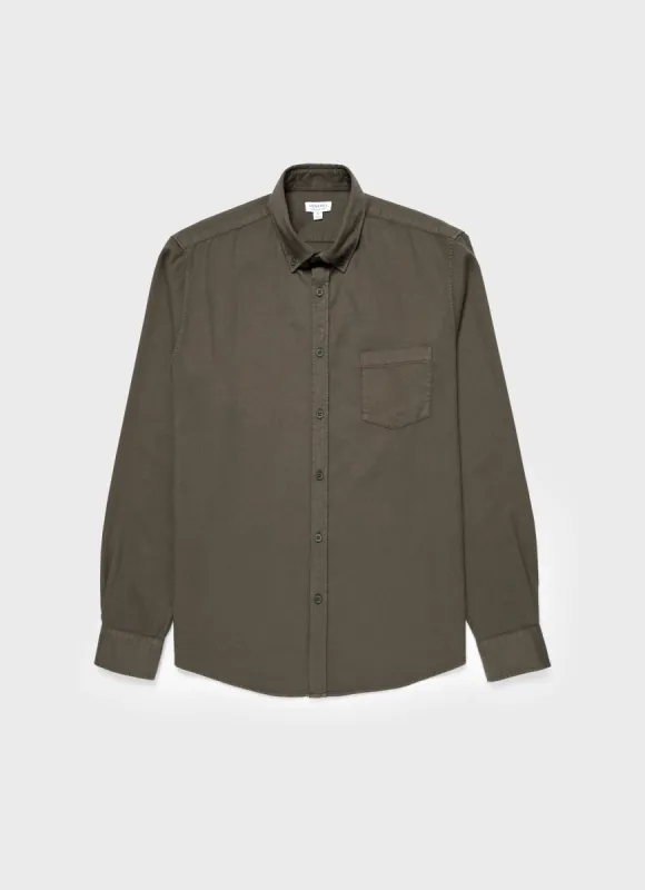 Men's Button Down Flannel Shirt in Khaki sold by Sunspel