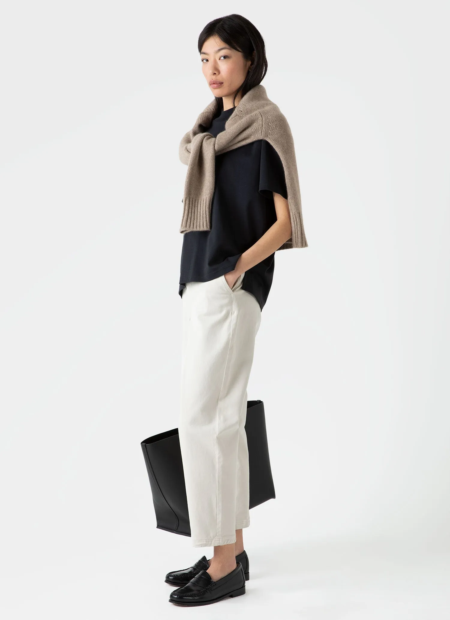 Women's Mock Neck T-shirt in Black sold by Sunspel