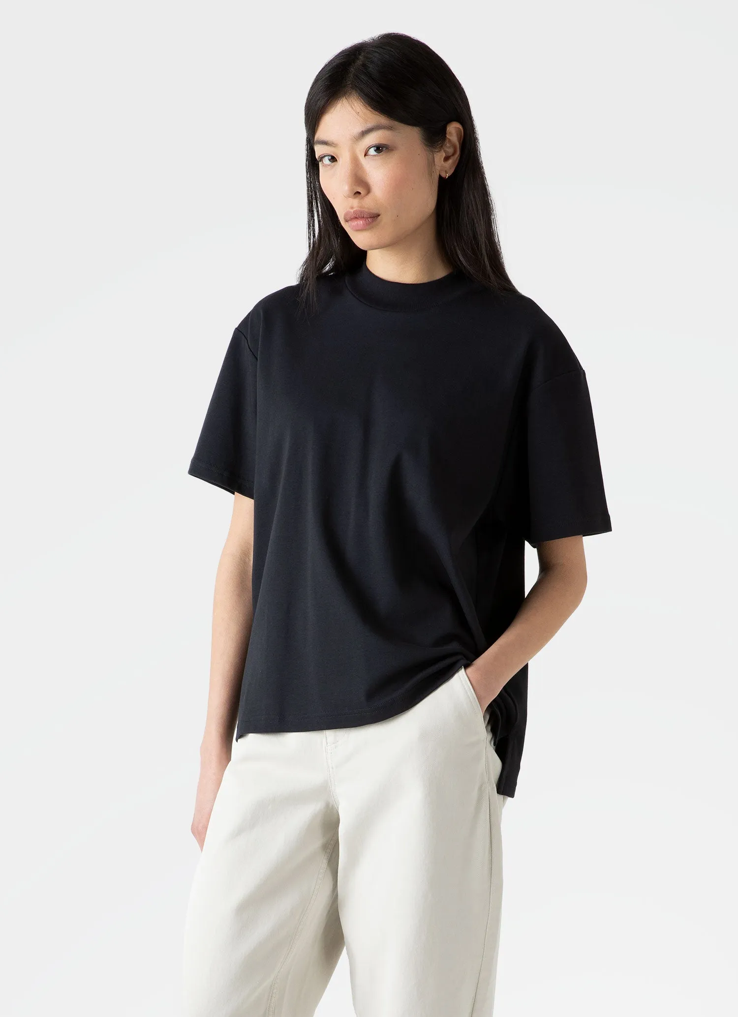 Women's Mock Neck T-shirt in Black sold by Sunspel product image thumbnail 2