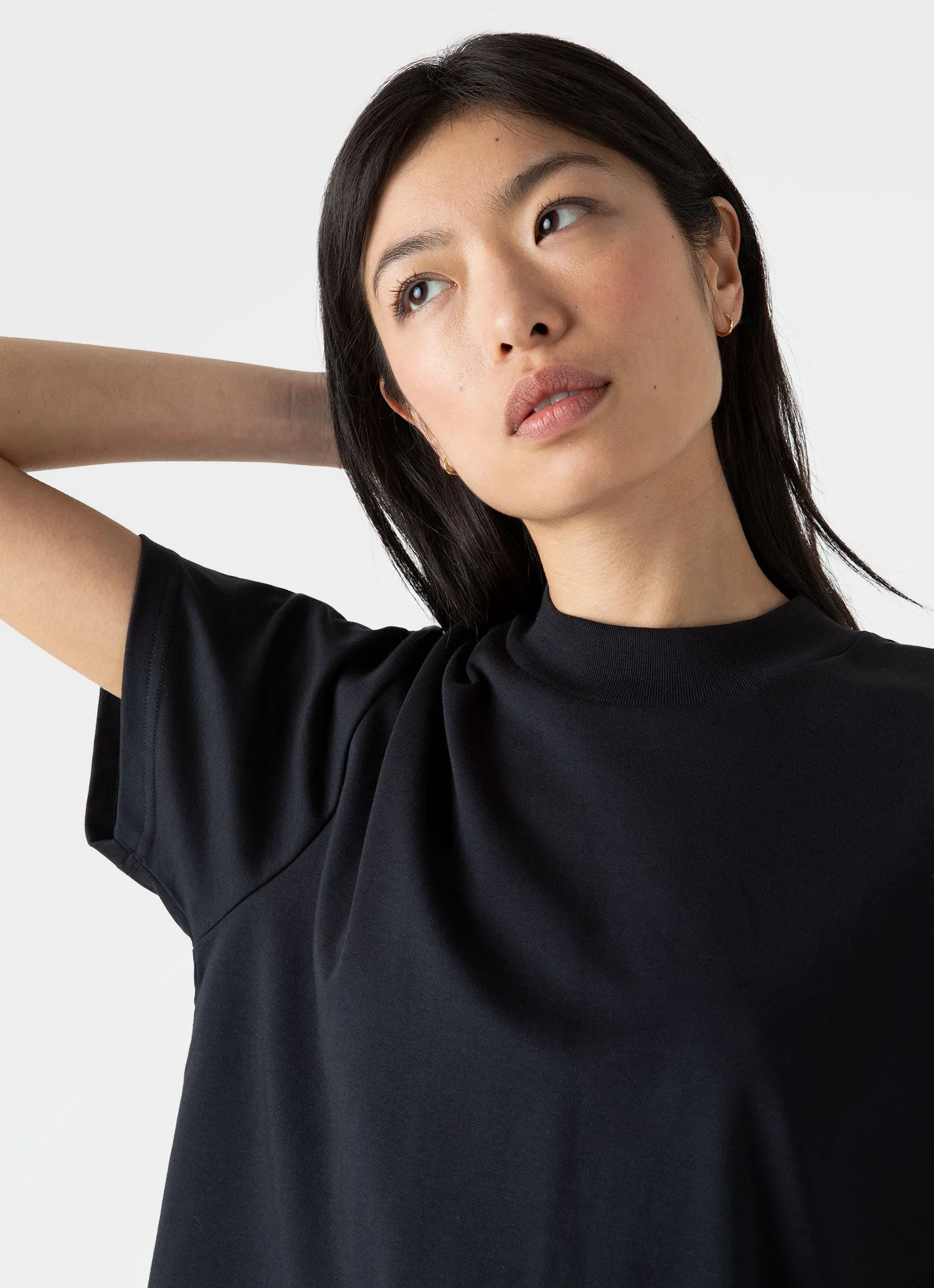 Women's Mock Neck T-shirt in Black sold by Sunspel product image thumbnail 3