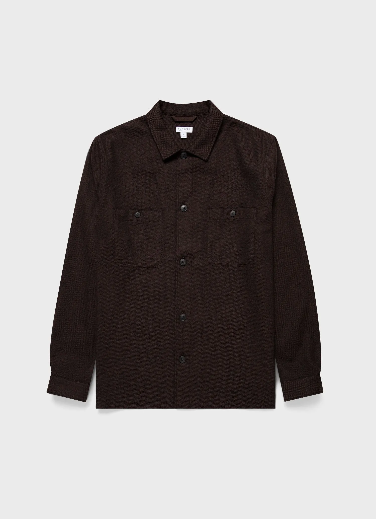 Men's Herringbone Overshirt in Cocoa Brown sold by Sunspel
