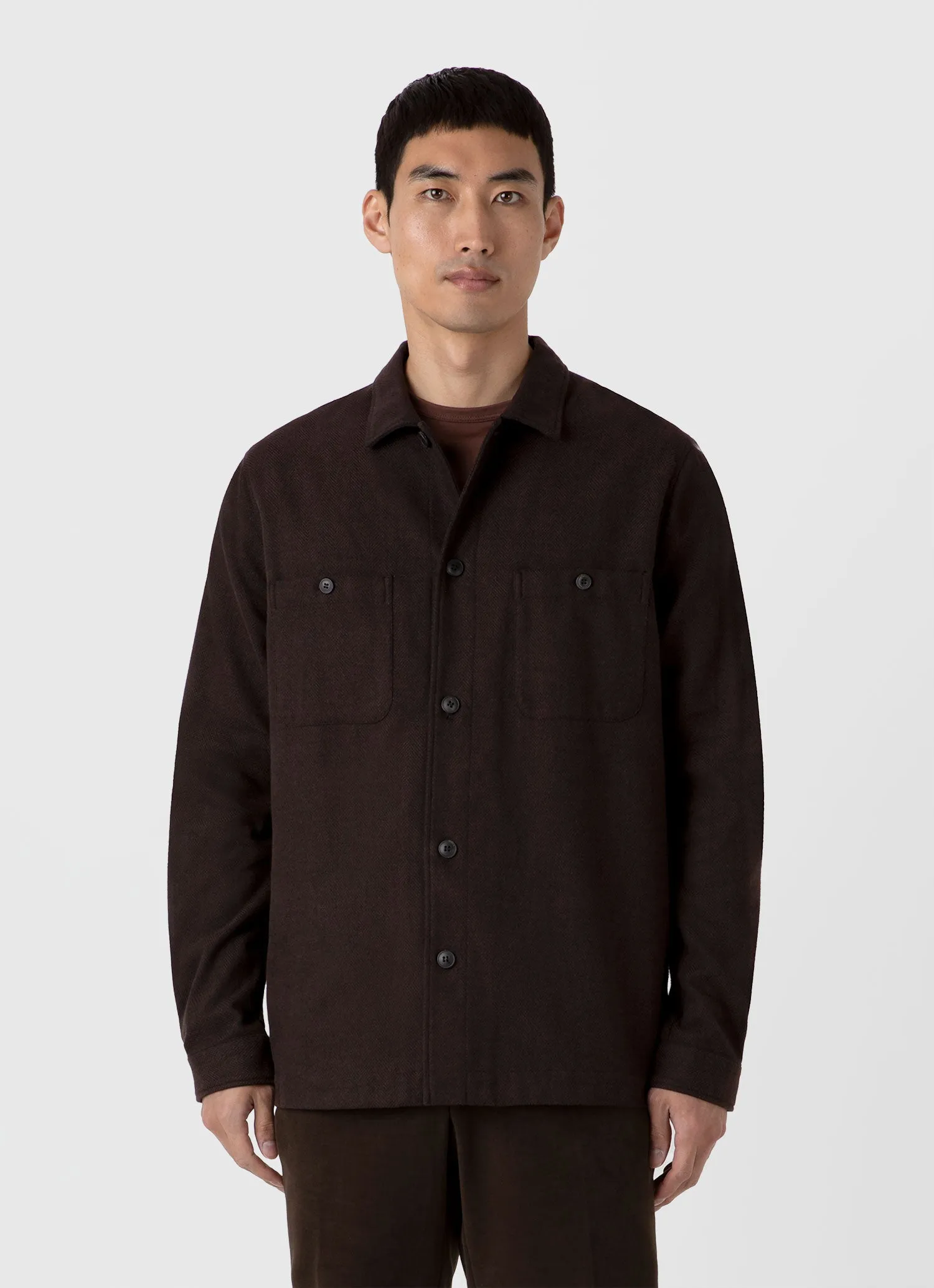 Men's Herringbone Overshirt in Cocoa Brown sold by Sunspel product image thumbnail 2