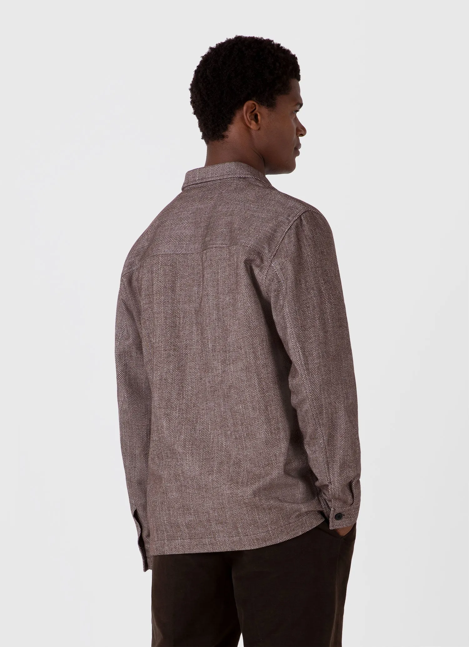 Men's Herringbone Overshirt in Light Brown sold by Sunspel product image thumbnail 5