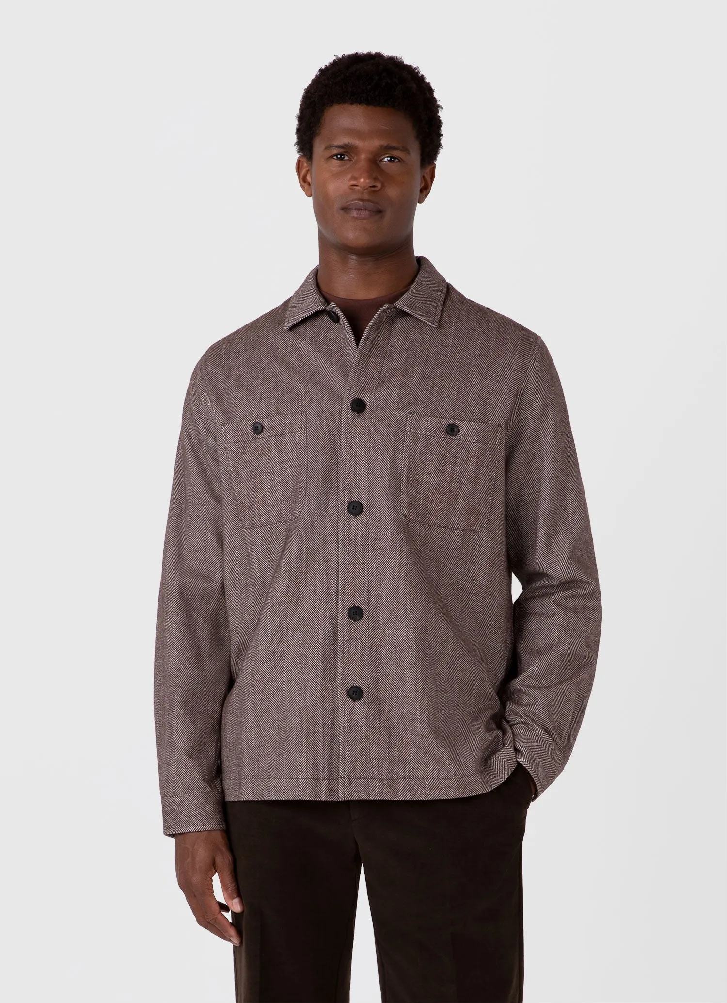Men's Herringbone Overshirt in Light Brown sold by Sunspel product image thumbnail 2