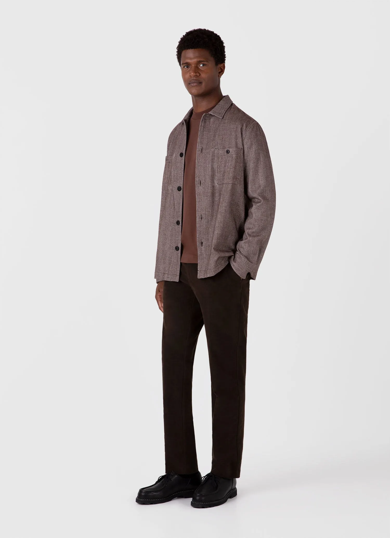 Men's Herringbone Overshirt in Light Brown sold by Sunspel product image thumbnail 3