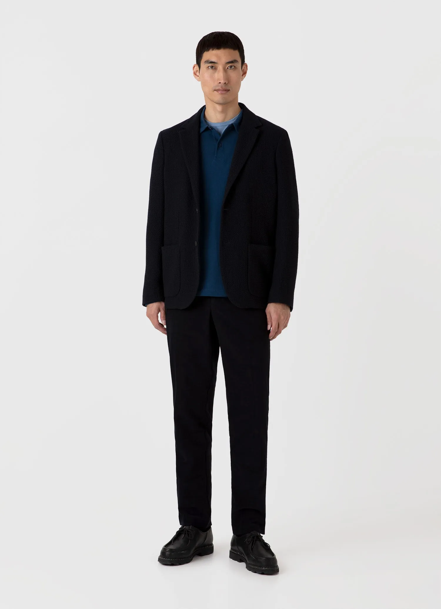 Men's Long Sleeve Riviera Polo Shirt in Naval Blue sold by Sunspel product image thumbnail 3