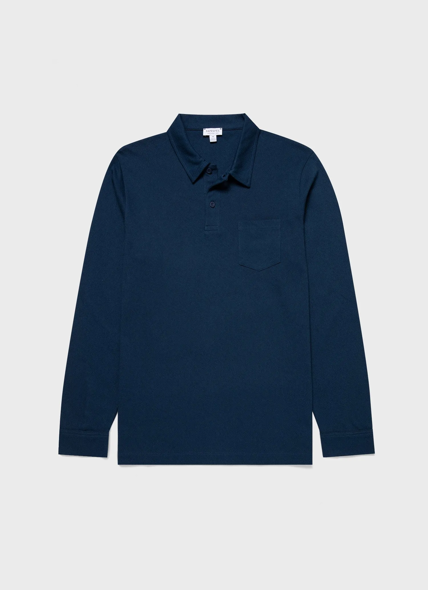 Men's Long Sleeve Riviera Polo Shirt in Naval Blue sold by Sunspel