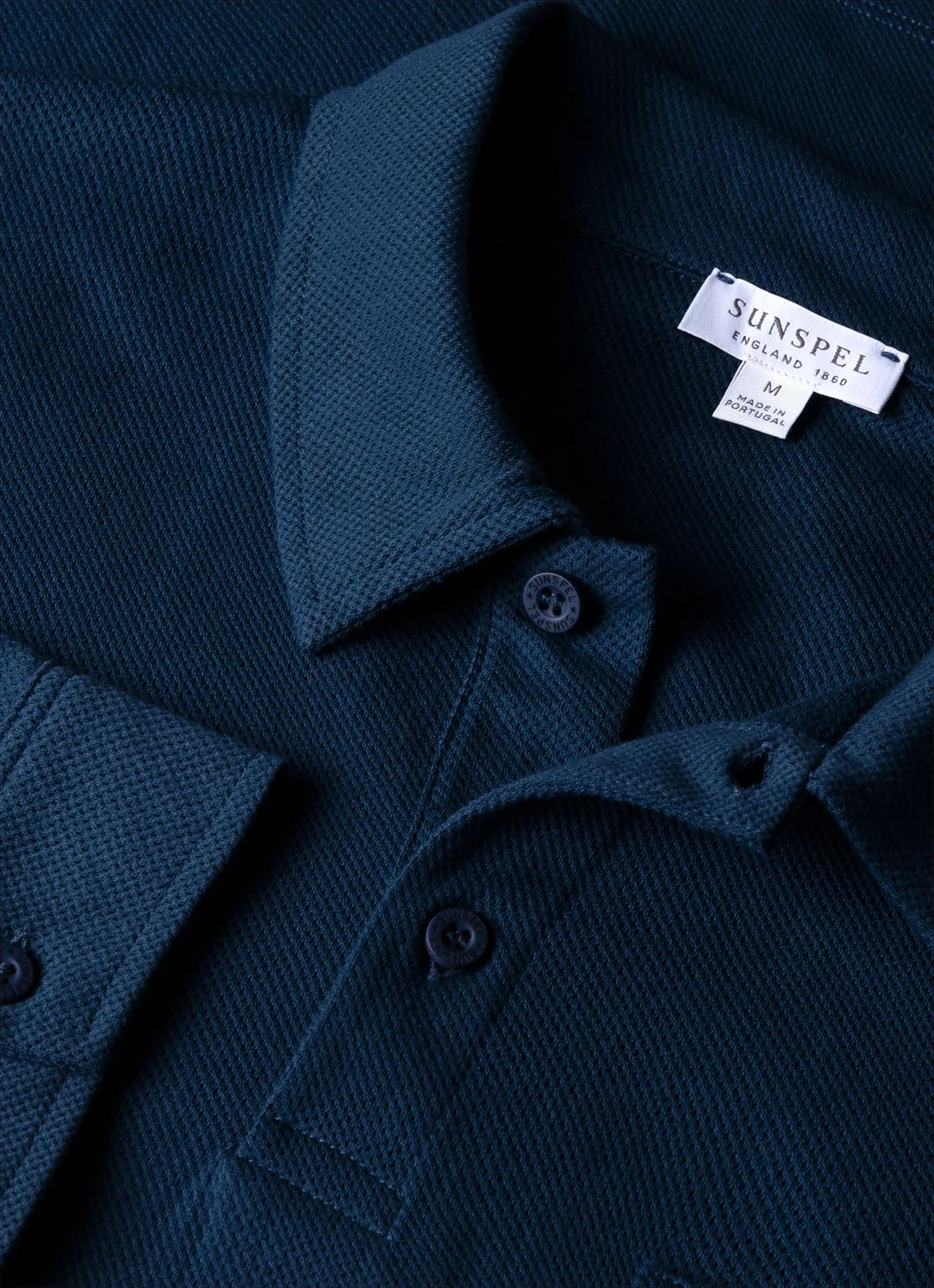 Men's Long Sleeve Riviera Polo Shirt in Naval Blue sold by Sunspel product image thumbnail 4