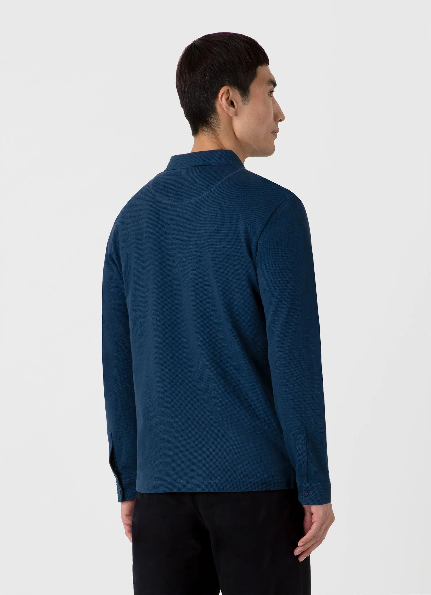 Men's Long Sleeve Riviera Polo Shirt in Naval Blue sold by Sunspel product image thumbnail 5