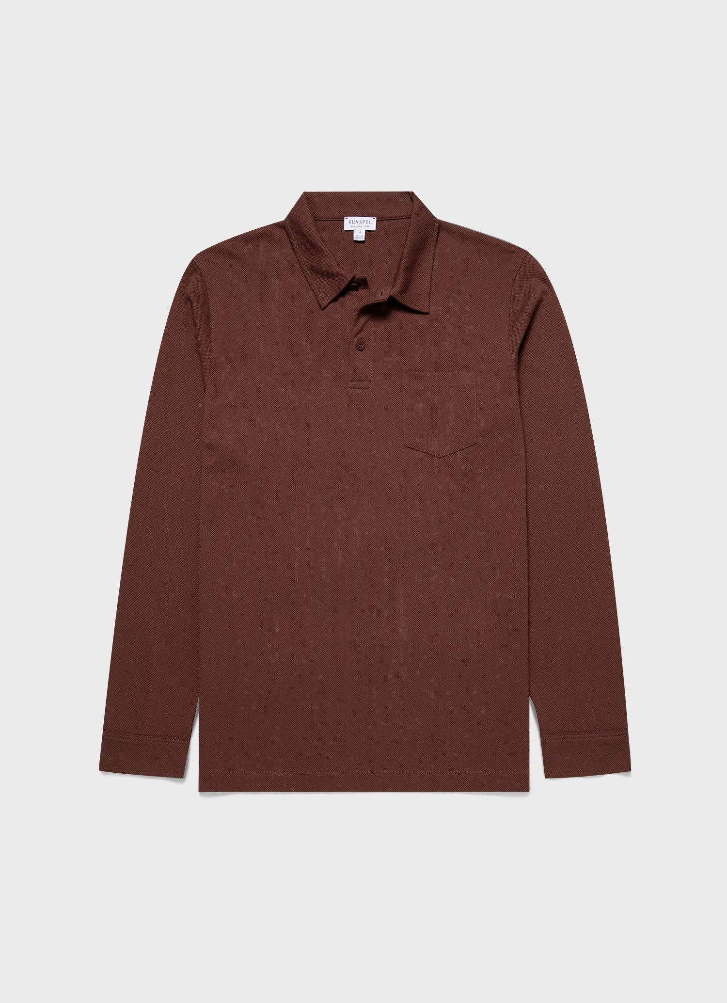 Men's Long Sleeve Riviera Polo Shirt in Cocoa Brown sold by Sunspel