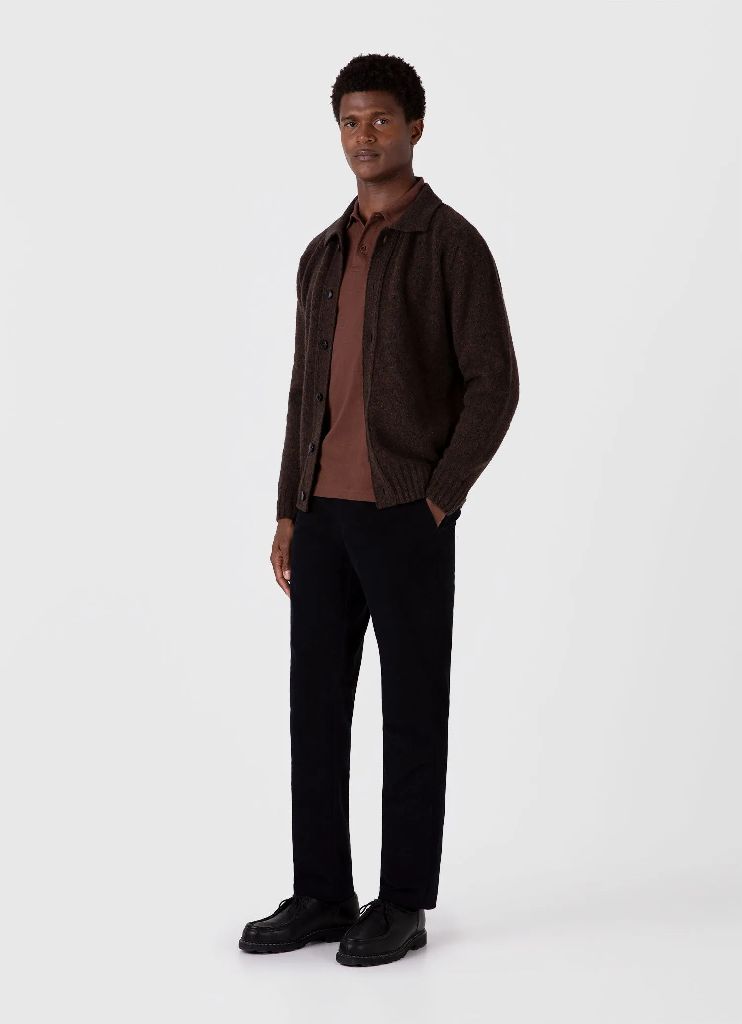 Men's Long Sleeve Riviera Polo Shirt in Cocoa Brown sold by Sunspel product image thumbnail 3