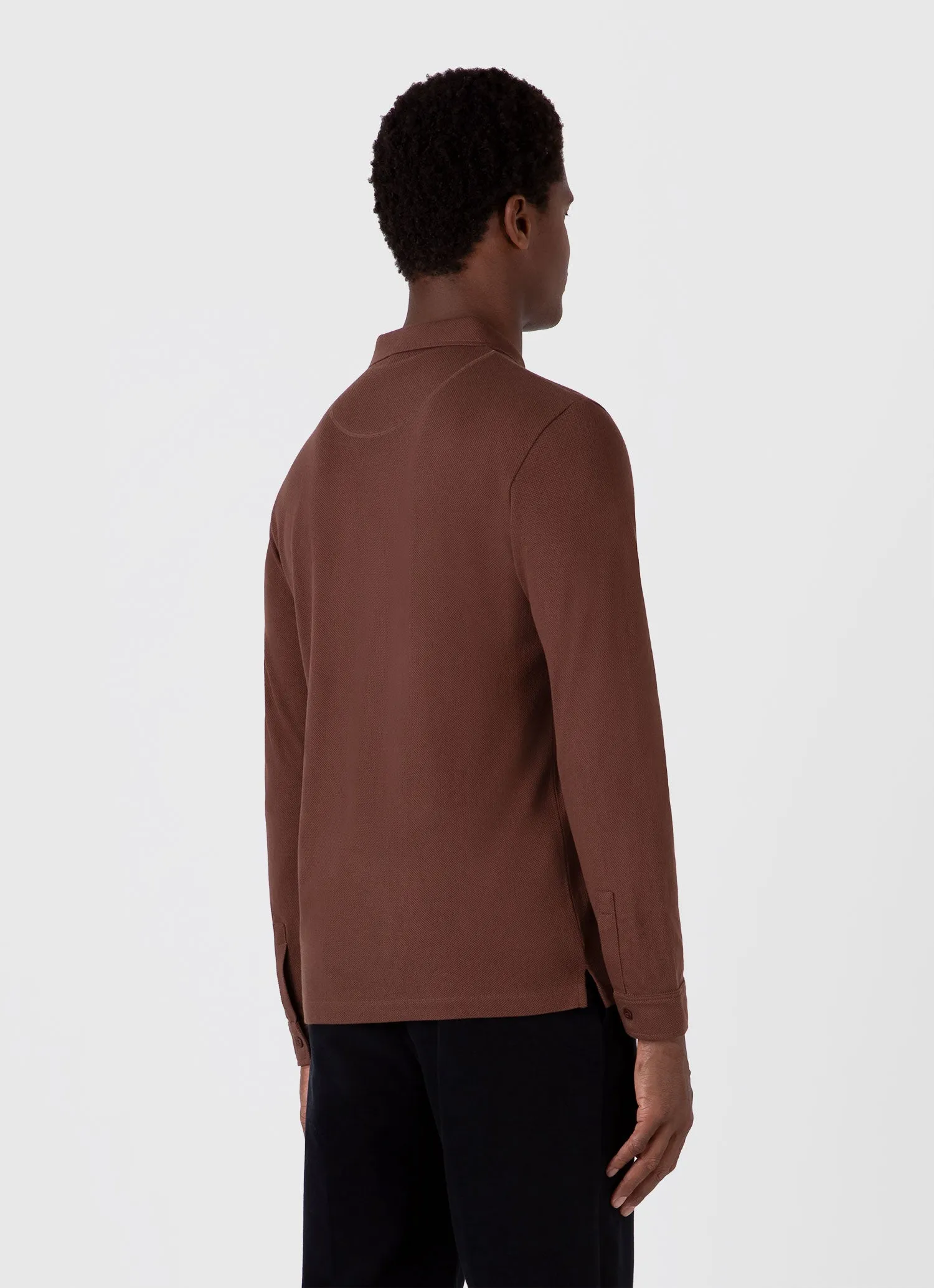 Men's Long Sleeve Riviera Polo Shirt in Cocoa Brown sold by Sunspel product image thumbnail 5