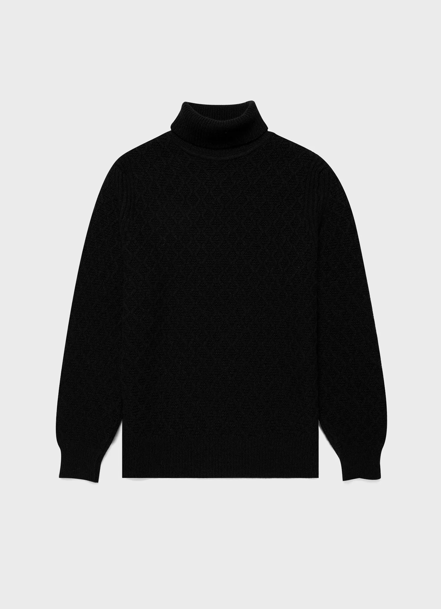 Men's WM Brown Aran Roll Neck in Dark Navy Mouline sold by Sunspel