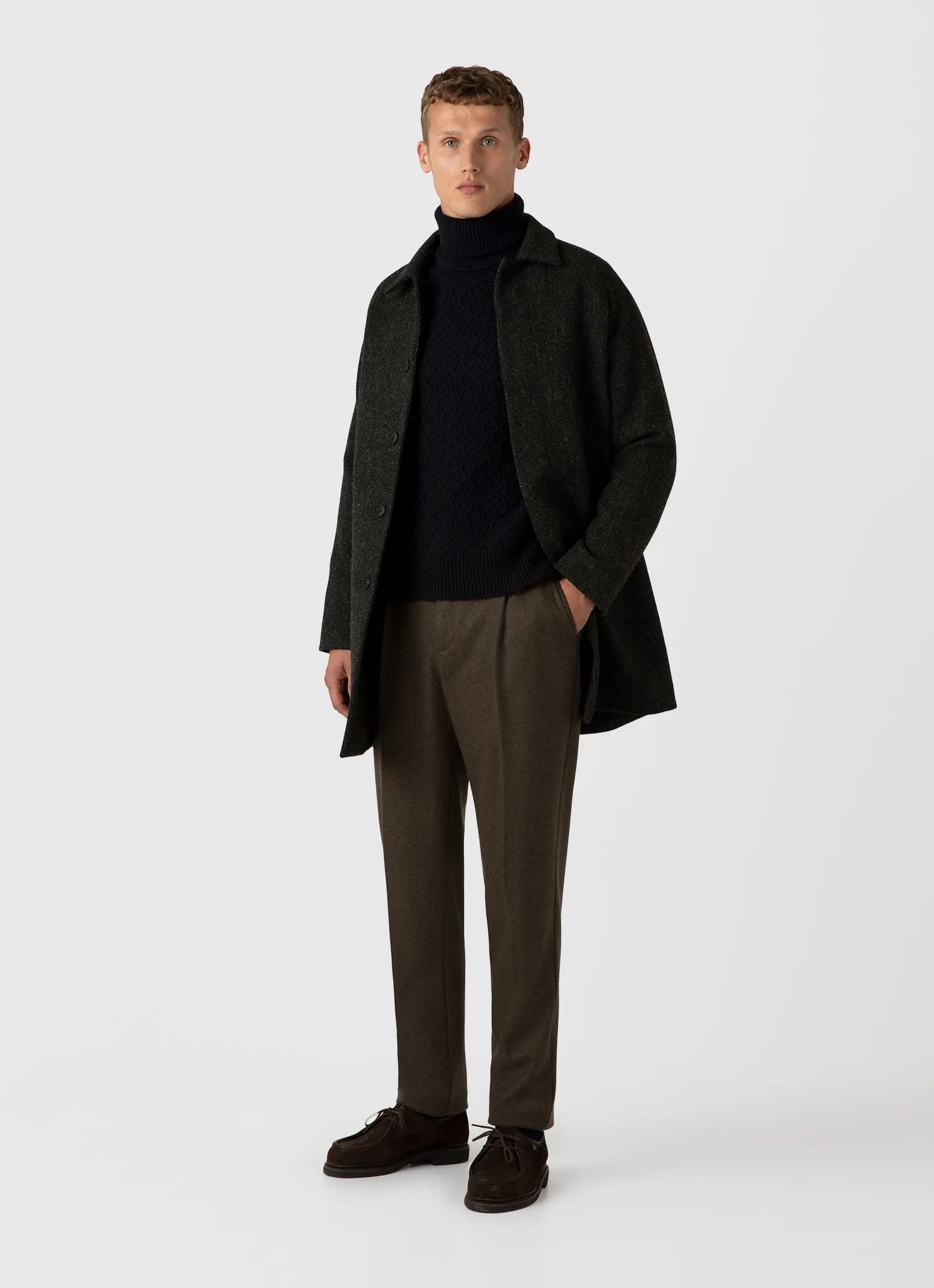 Men's WM Brown Aran Roll Neck in Dark Navy Mouline sold by Sunspel product image thumbnail 3