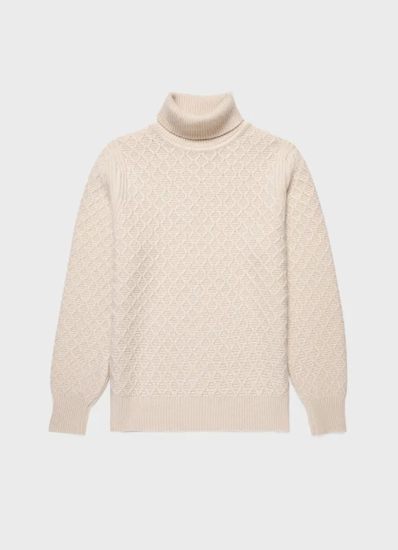 Men's WM Brown Aran Roll Neck in Ecru sold by Sunspel