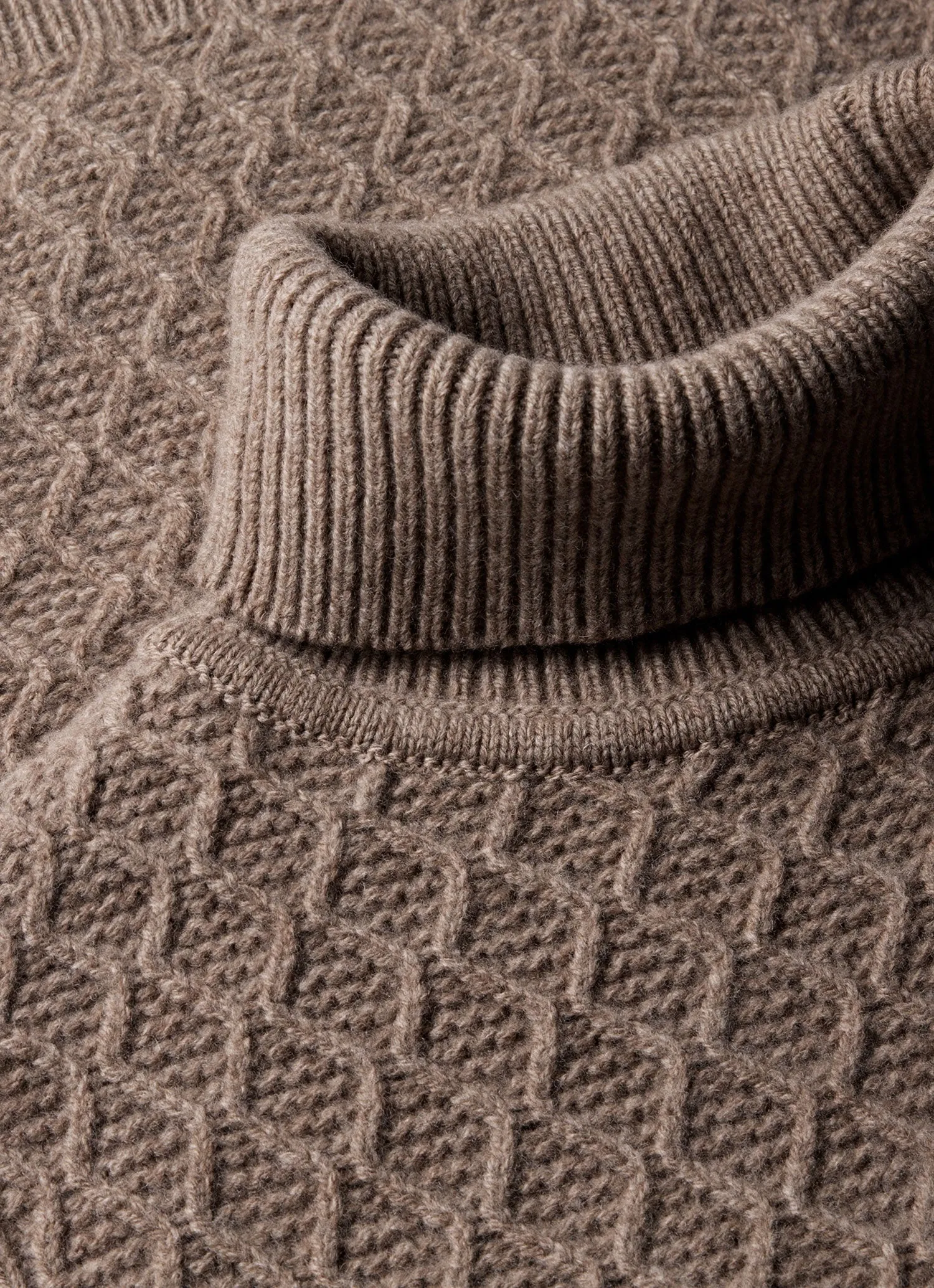 Men's WM Brown Aran Roll Neck in Natural Brown sold by Sunspel product image thumbnail 4