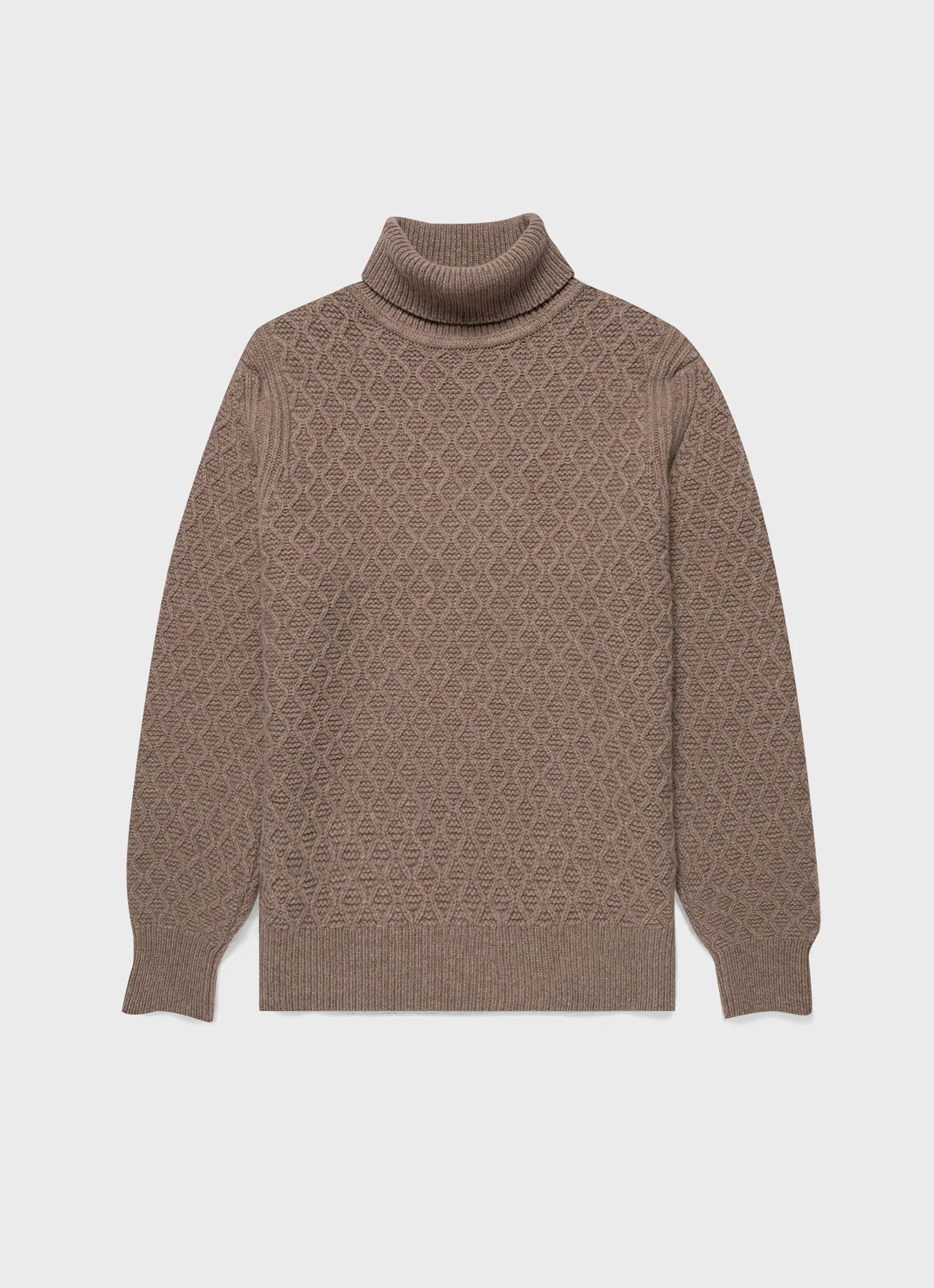 Men's WM Brown Aran Roll Neck in Natural Brown sold by Sunspel