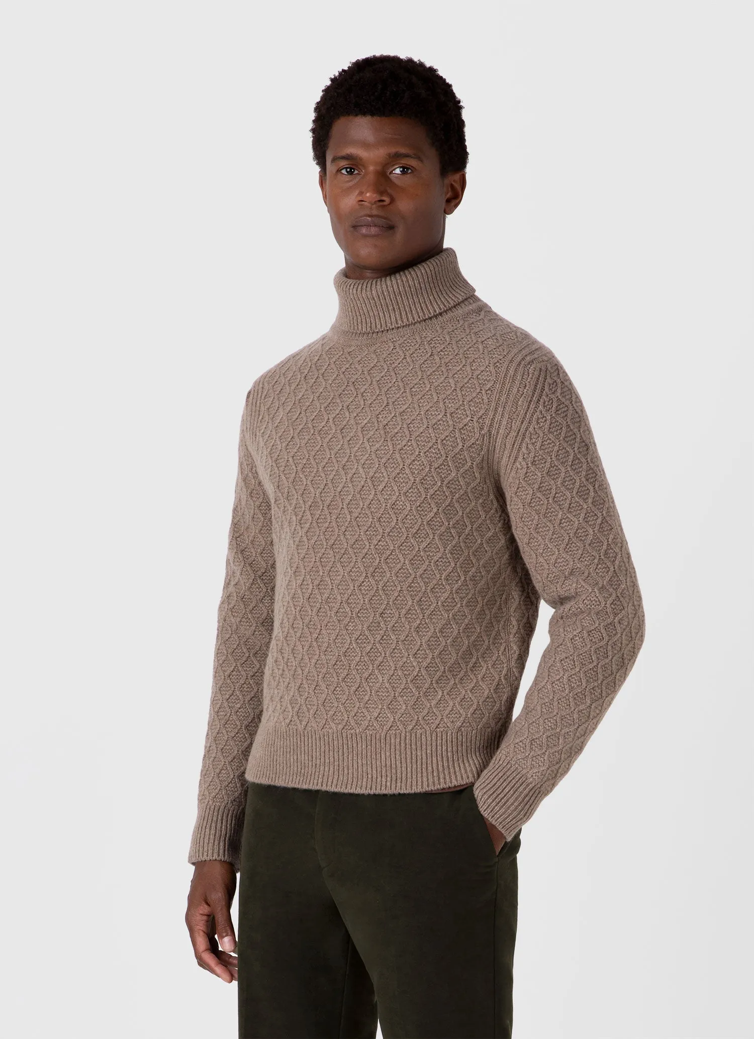 Men's WM Brown Aran Roll Neck in Natural Brown sold by Sunspel product image thumbnail 2