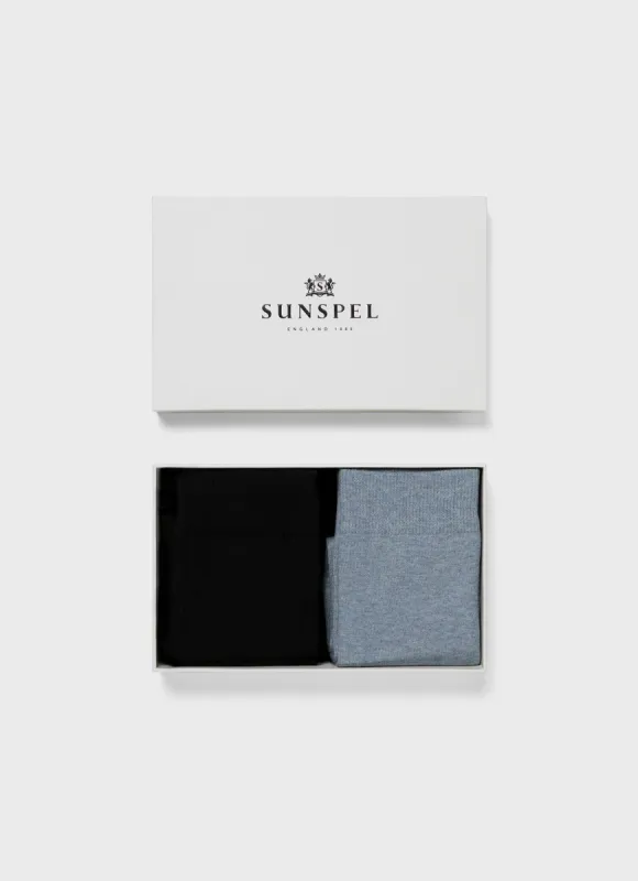 Sock Gift Set in Black/Smoke Blue Melange sold by Sunspel