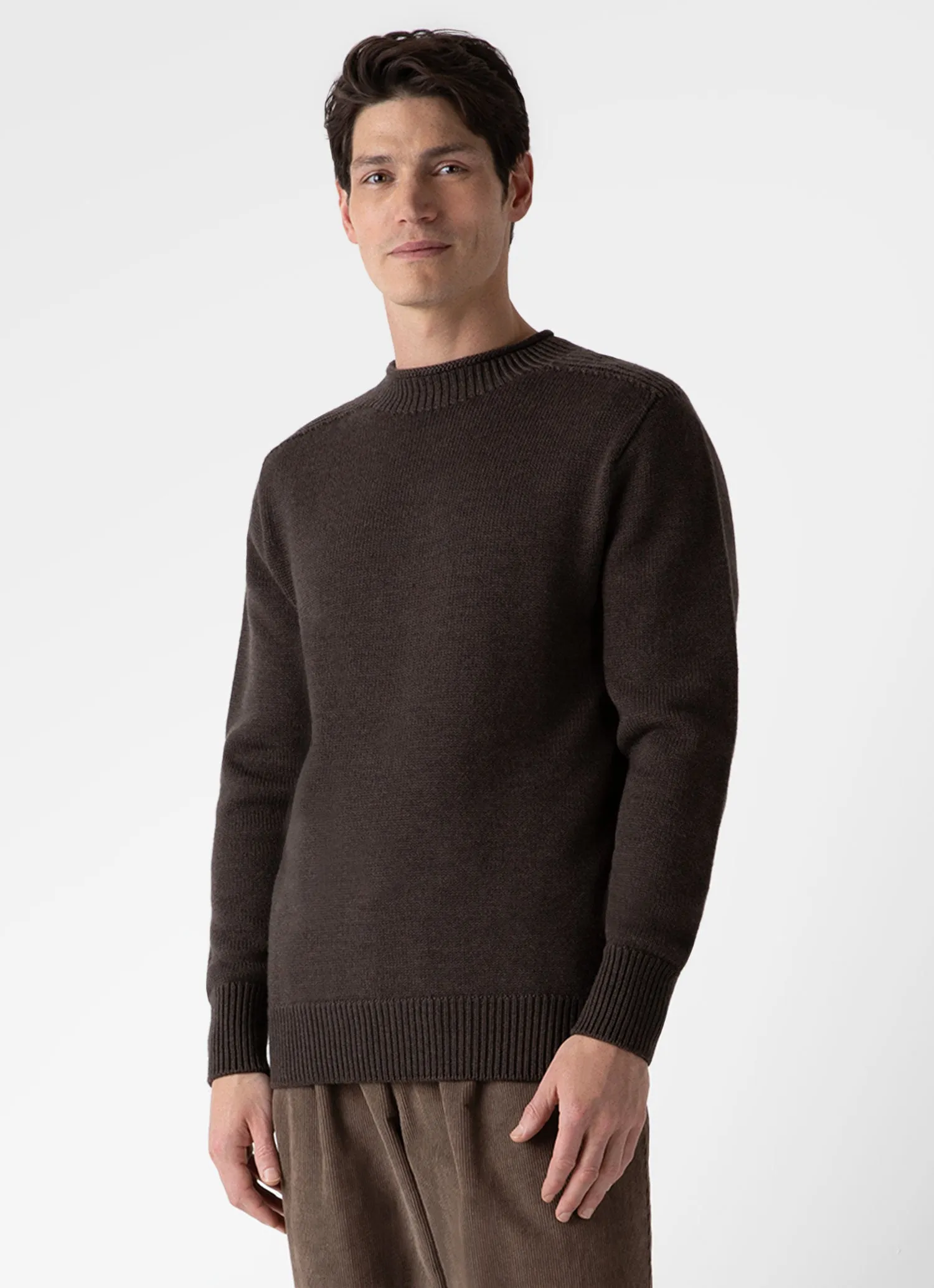 Men's English Merino Fisherman Jumper in Coffee sold by Sunspel product image thumbnail 2