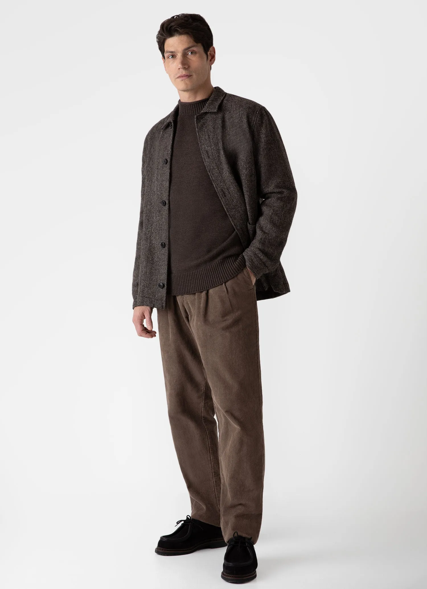 Men's English Merino Fisherman Jumper in Coffee sold by Sunspel product image thumbnail 3