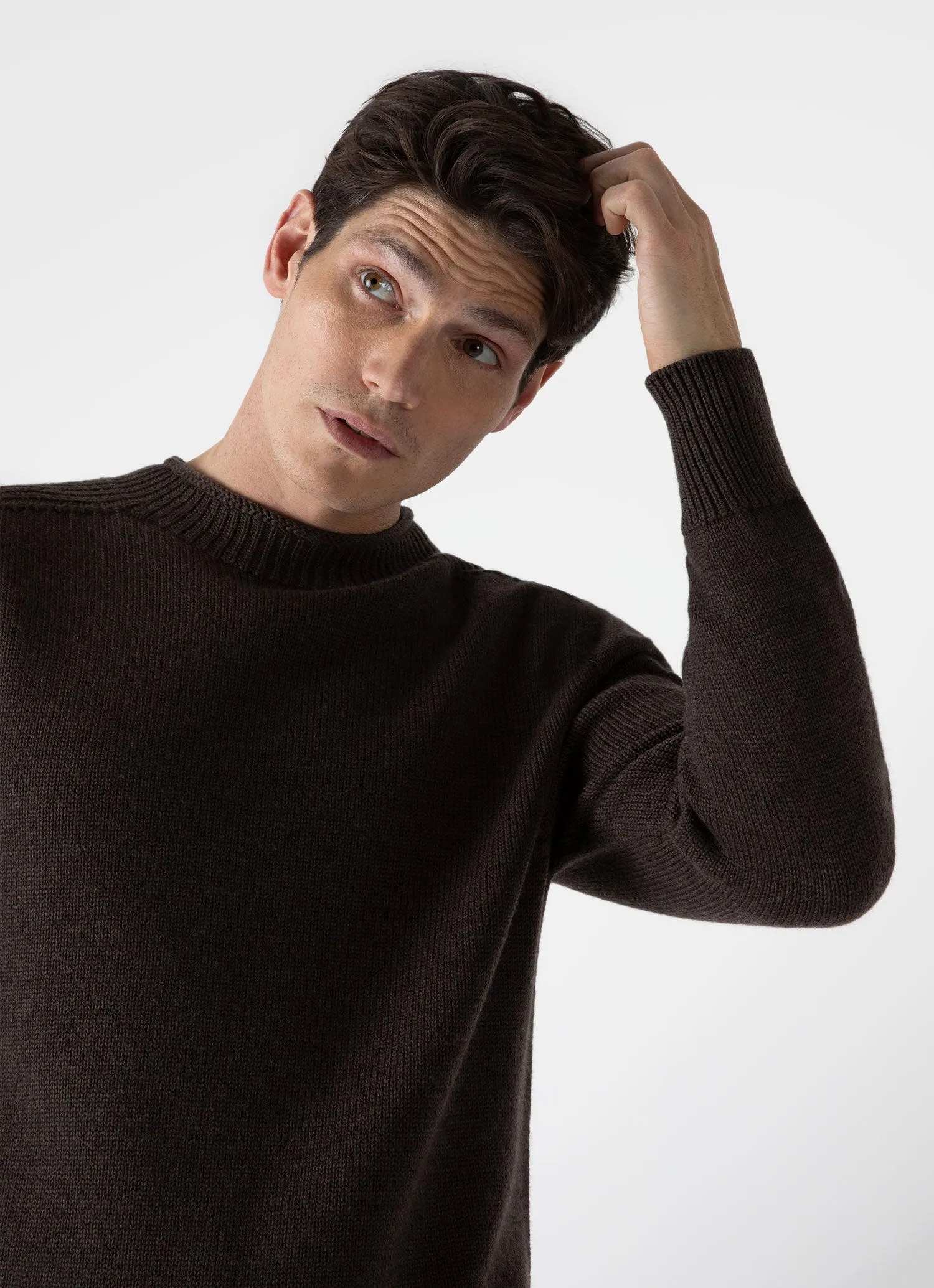 Men's English Merino Fisherman Jumper in Coffee sold by Sunspel product image thumbnail 5