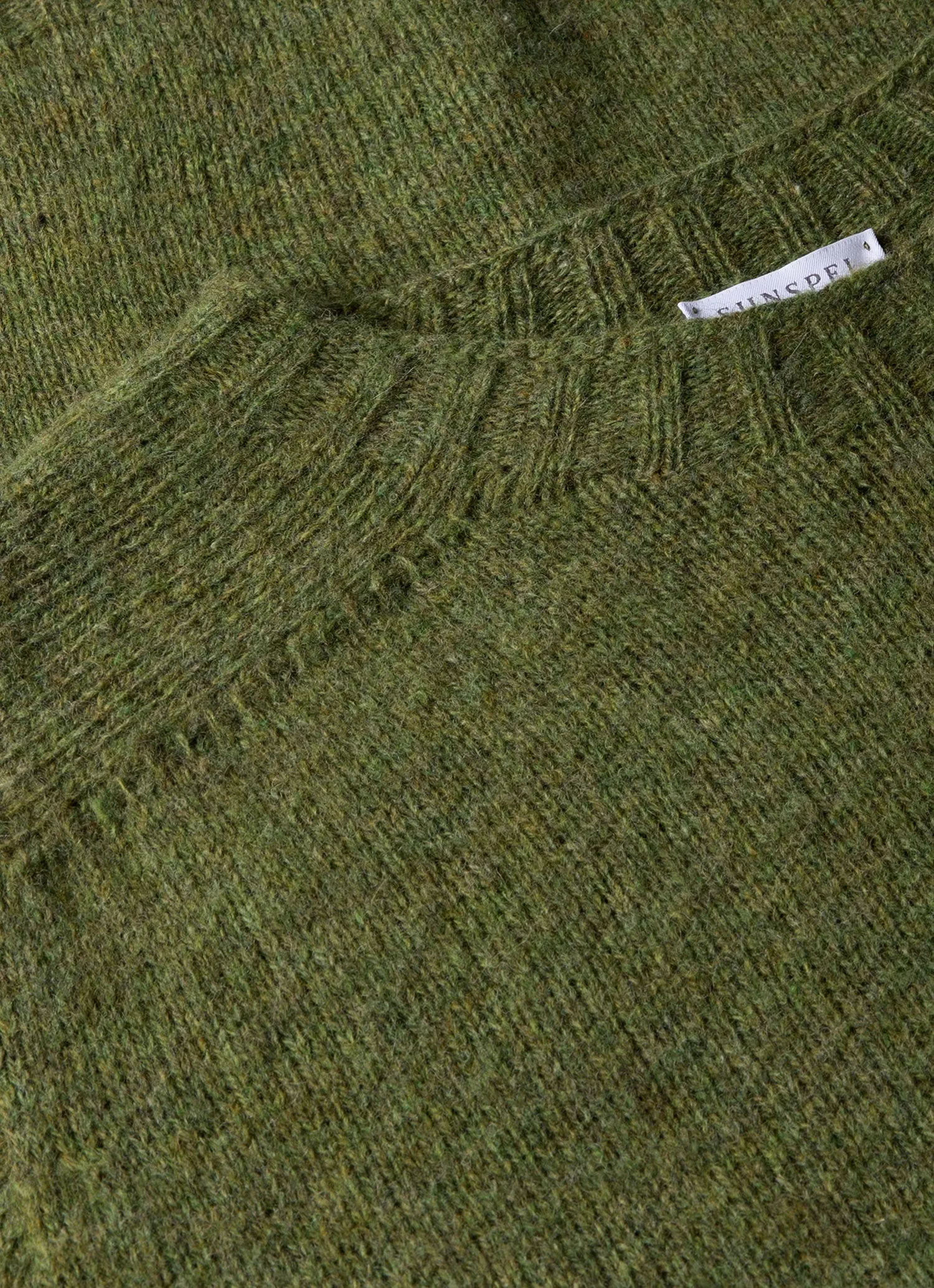 Men's Shetland Crew Neck Jumper in Moss Green Melange sold by Sunspel product image thumbnail 4