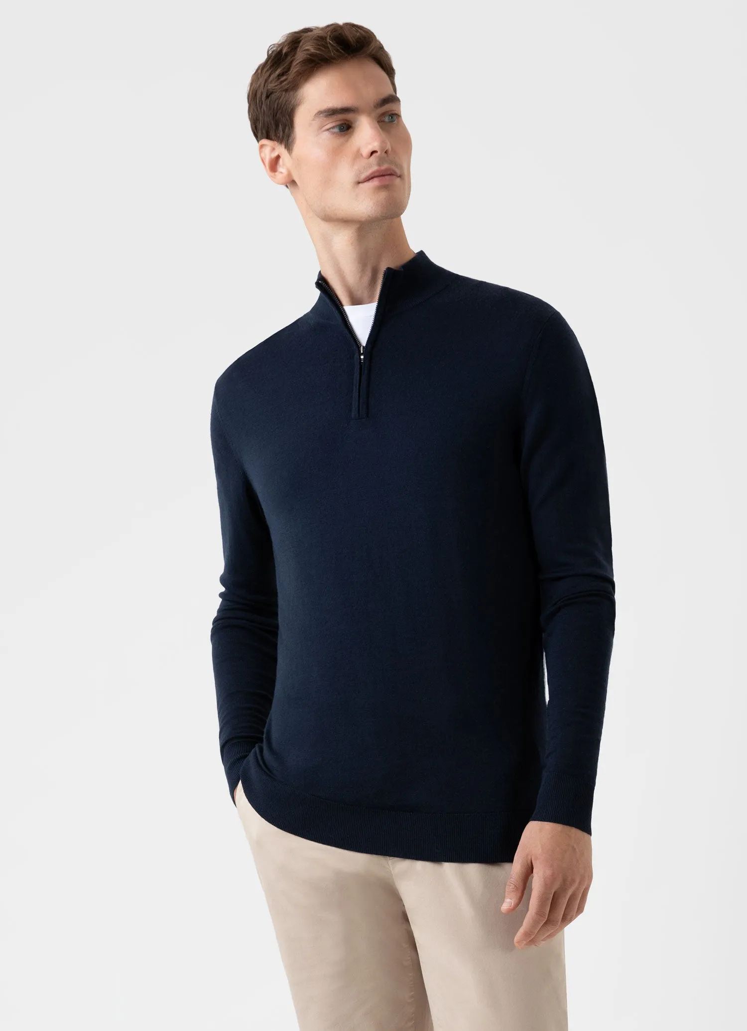 Men's Extra-Fine Merino Zip Neck in Light Navy sold by Sunspel product image thumbnail 2