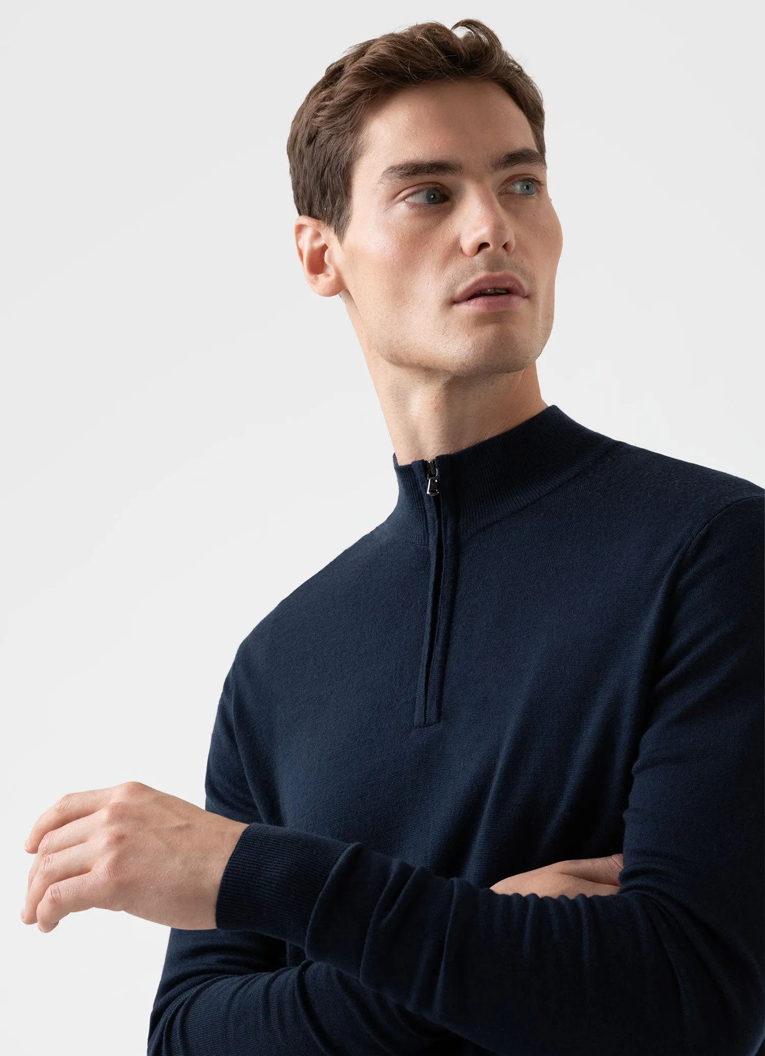 Men's Extra-Fine Merino Zip Neck in Light Navy sold by Sunspel product image thumbnail 3