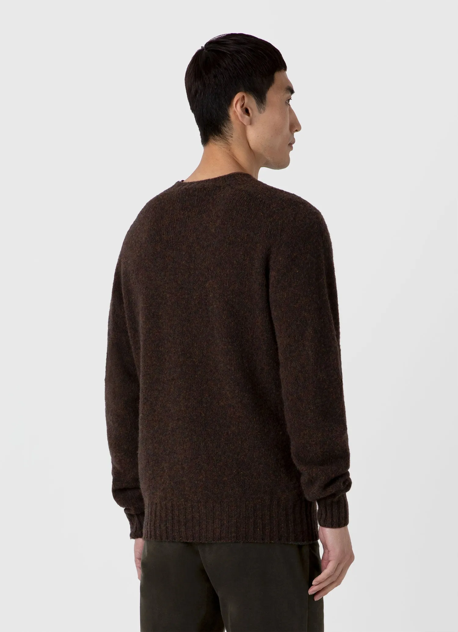 Men's Shetland Crew Neck Jumper in Dark Green Melange sold by Sunspel product image thumbnail 5