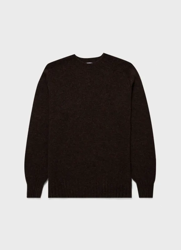 Men's Shetland Crew Neck Jumper in Dark Green Melange sold by Sunspel