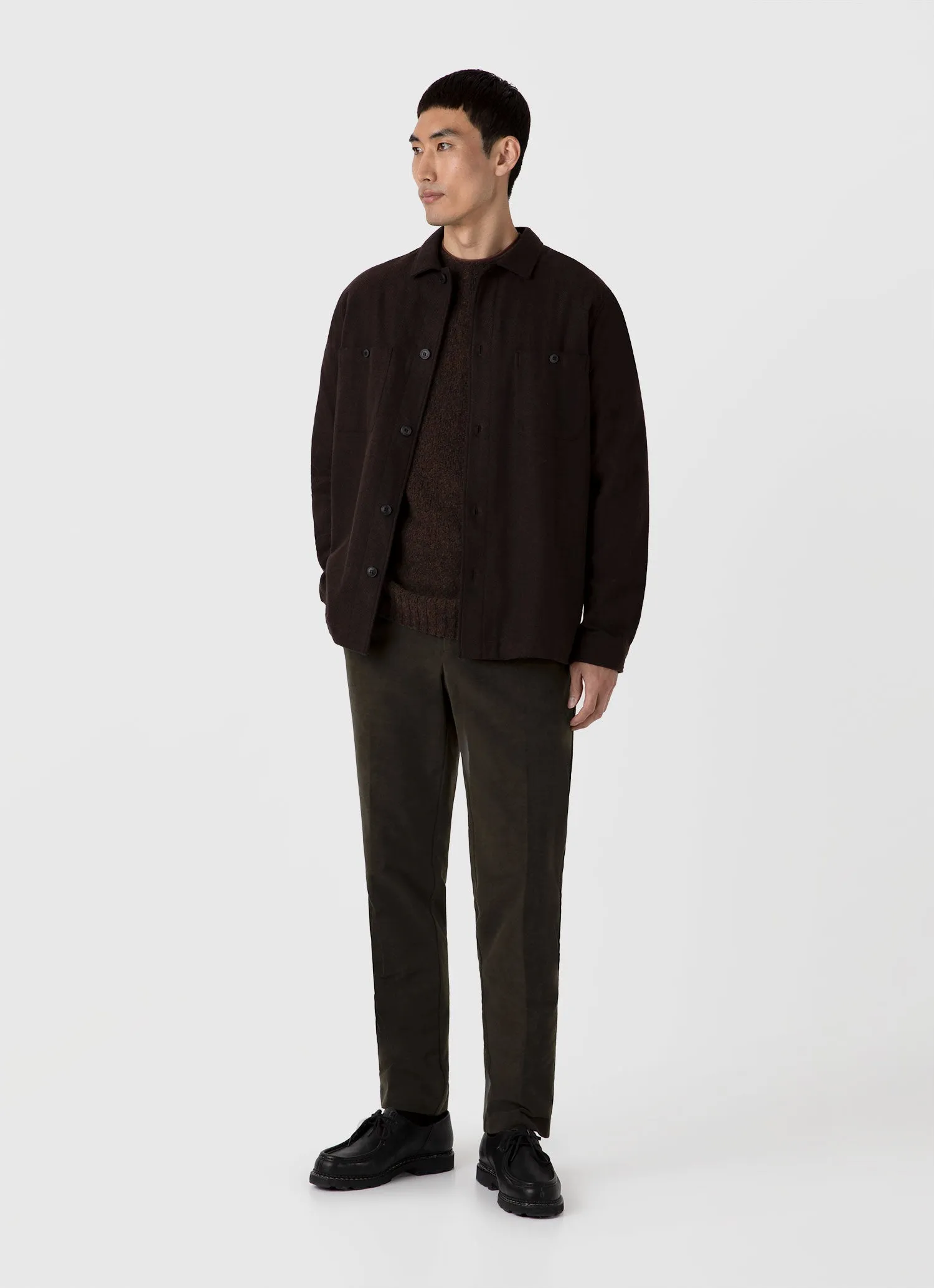 Men's Shetland Crew Neck Jumper in Dark Green Melange sold by Sunspel product image thumbnail 3