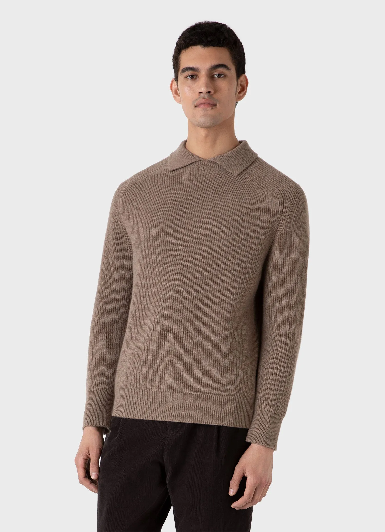 Men's Ribbed Polo Neck Jumper in Sandstone sold by Sunspel product image thumbnail 2