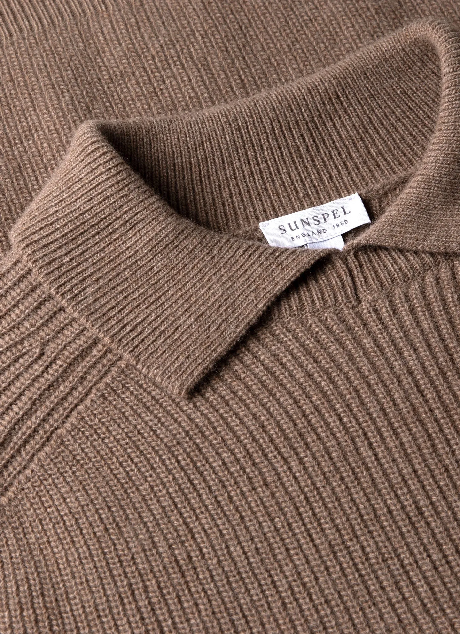 Men's Ribbed Polo Neck Jumper in Sandstone sold by Sunspel product image thumbnail 4