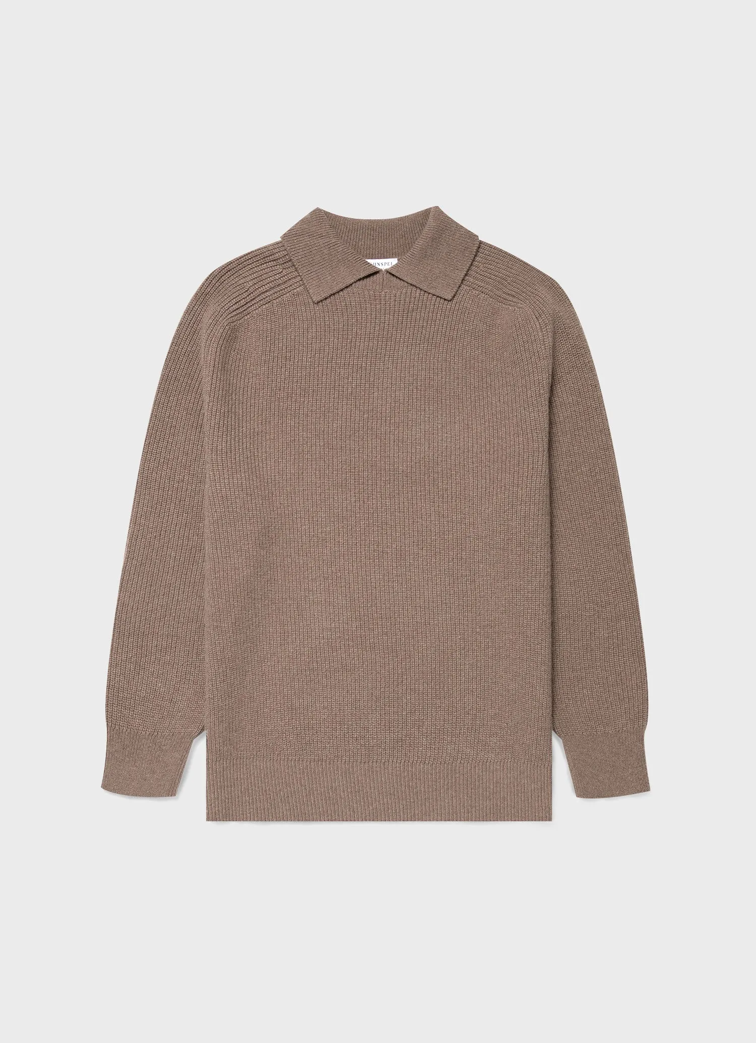 Men's Ribbed Polo Neck Jumper in Sandstone sold by Sunspel