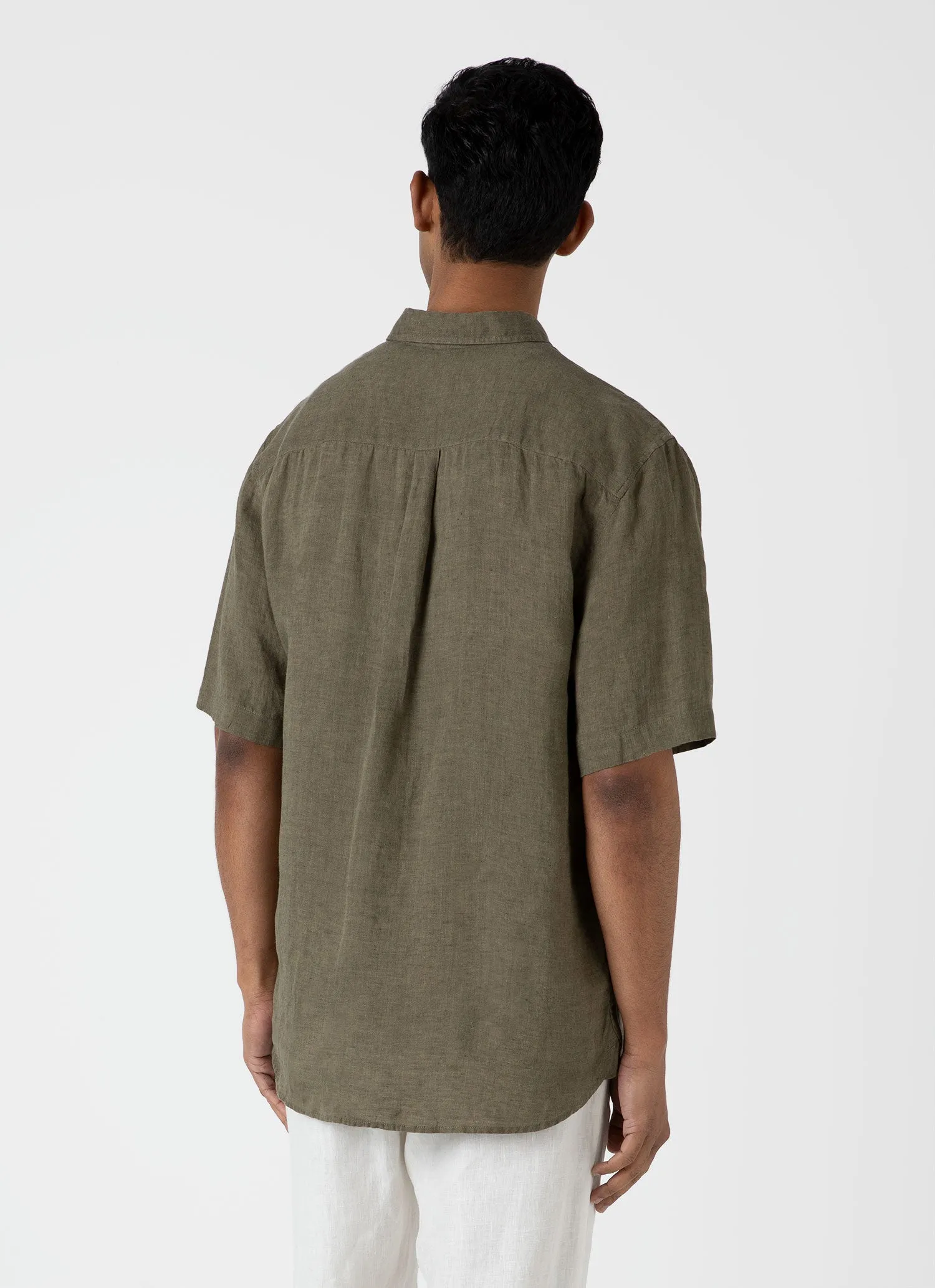 Men's Short Sleeve Linen Shirt in Khaki sold by Sunspel product image thumbnail 5