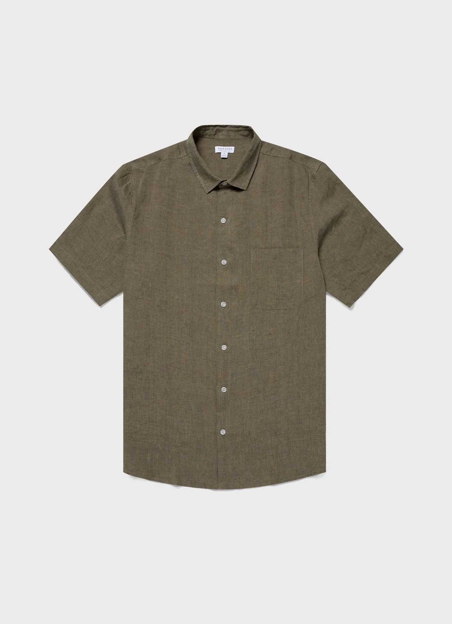 Men's Short Sleeve Linen Shirt in Khaki sold by Sunspel